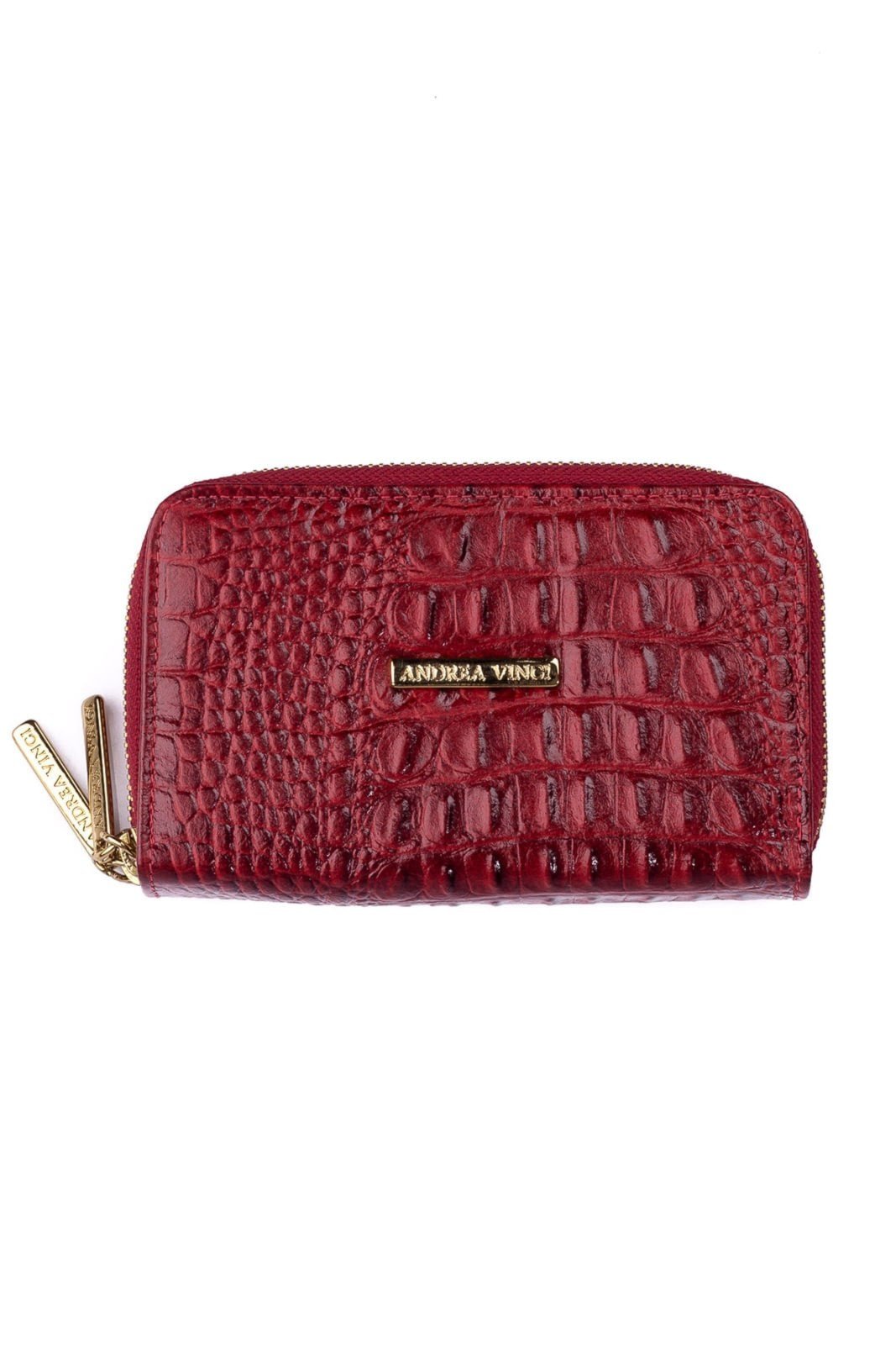 Vista 2 Carteira feminina de couro croco Martina 9,5x15,5cm Andrea Vinci vermelho Andrea Vinci vermelho