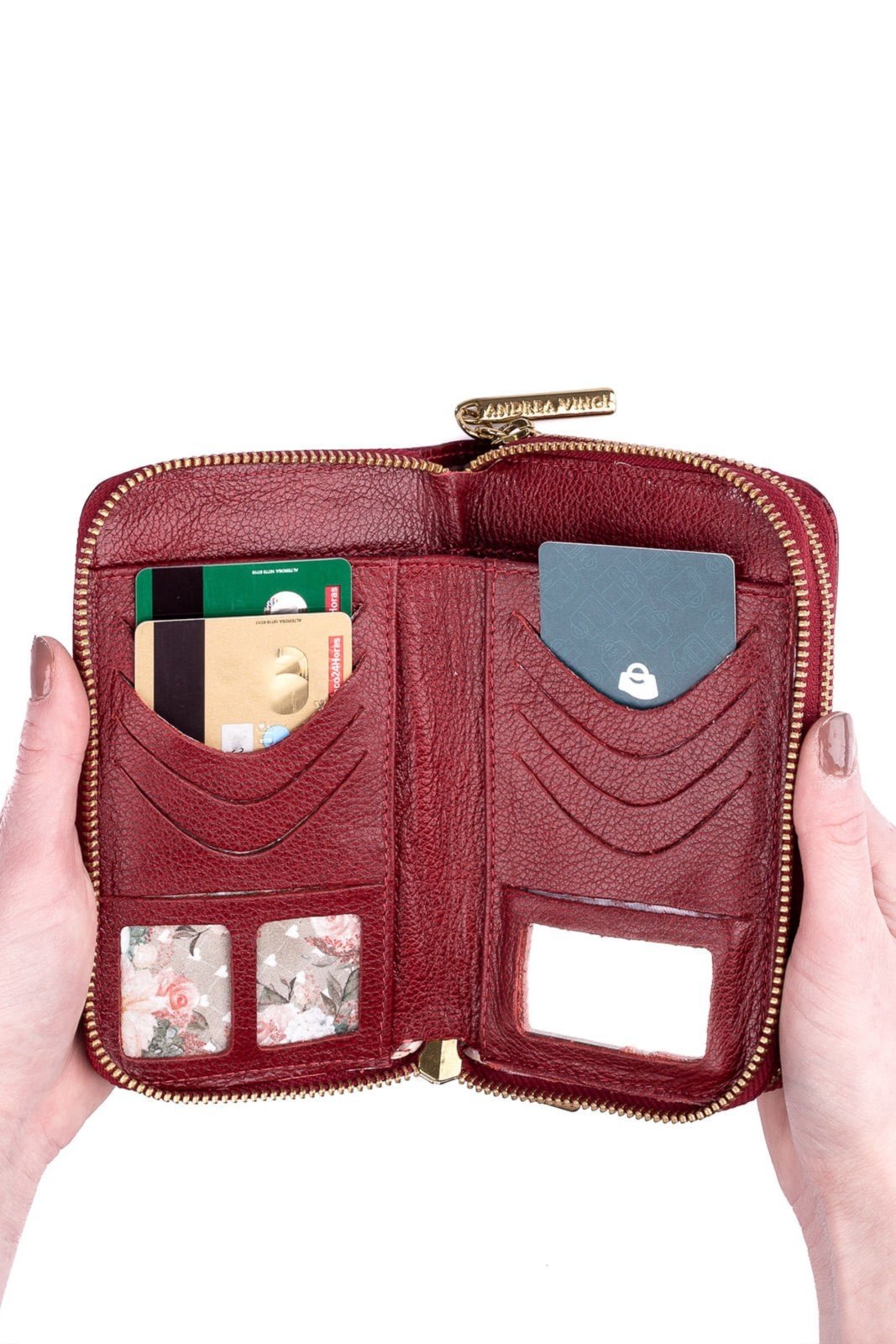 Vista 3 Carteira feminina de couro croco Martina 9,5x15,5cm Andrea Vinci vermelho Andrea Vinci vermelho