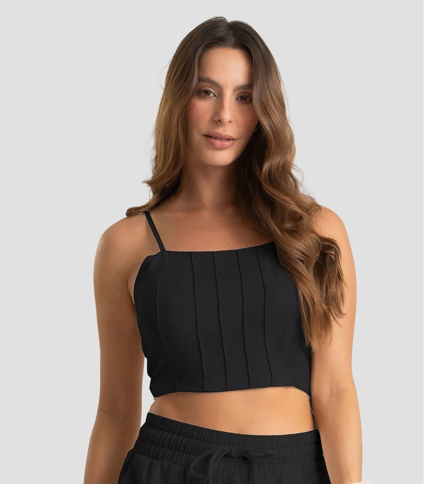 Top Feminino De Alça Em Linho Strong Dianna Preto