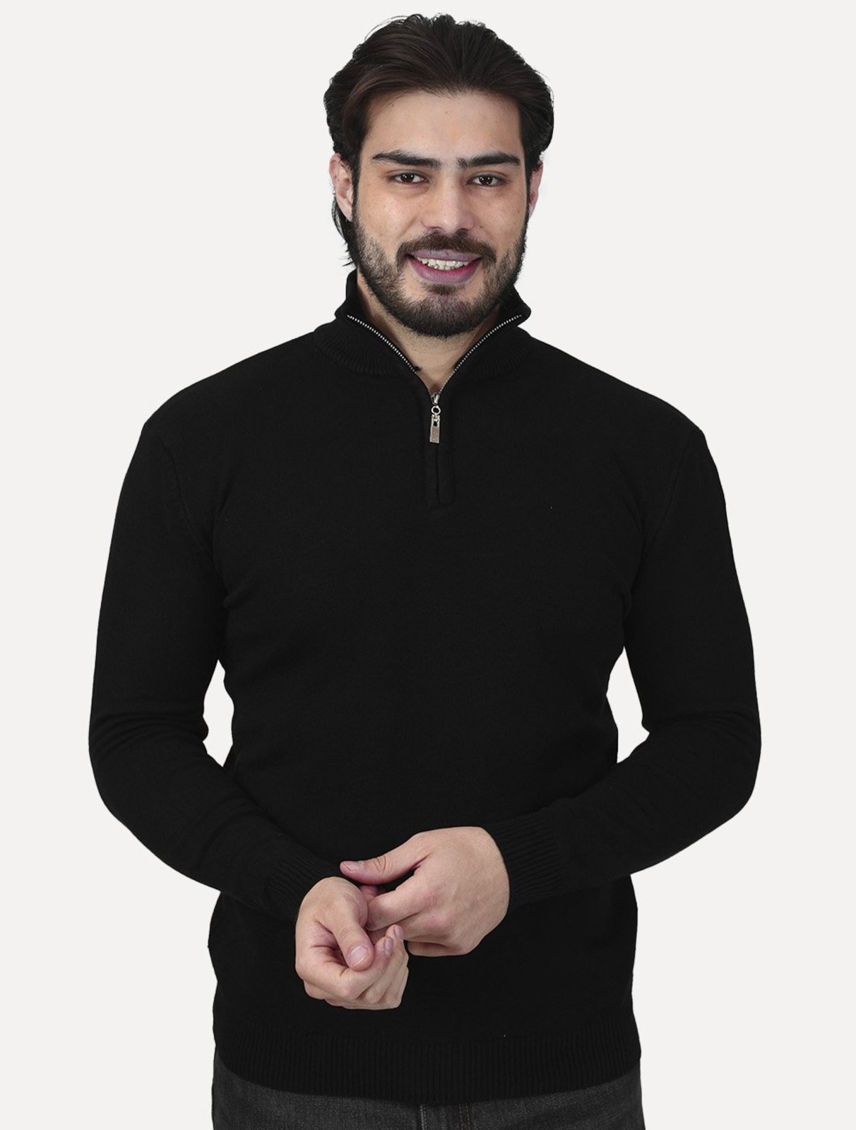 Suéter Dixen Masculino Tricot Straights Half-Zip Gola Alta Preto