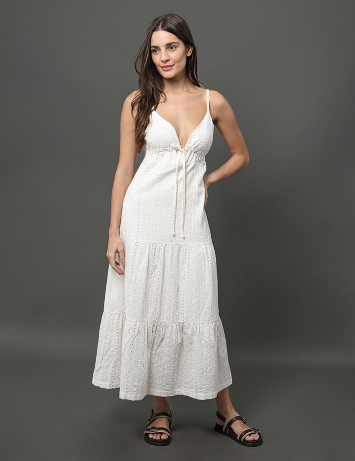 Vista 2 Vestido Feminino Midi de Laise Calvin Klein Jeans branco Calvin Klein Jeans branco