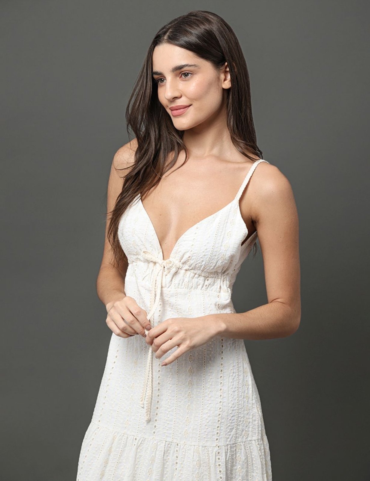 Vista 3 Vestido Feminino Midi de Laise Calvin Klein Jeans branco Calvin Klein Jeans branco