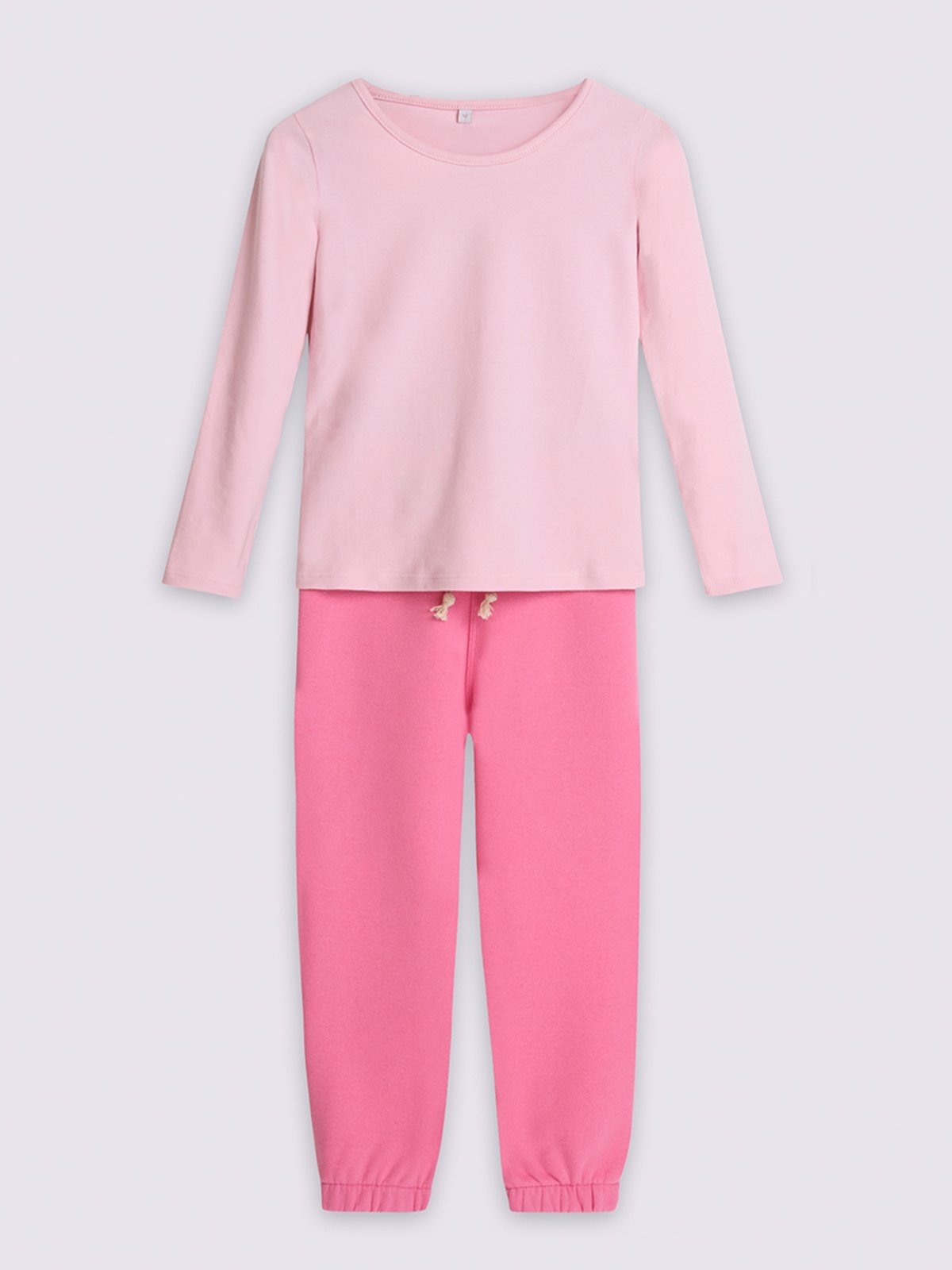 Infantil – Conjunto Bugbee Blusa Manga Longa Gola Redonda Calça Amarração Frontal Moletom Rosa Baby Rosê