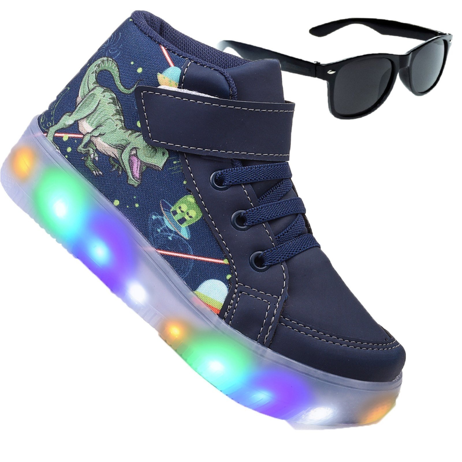 Infantil – Tenis Masculino de Led Botinha Dinossauro Calce Facil Original + Oculos