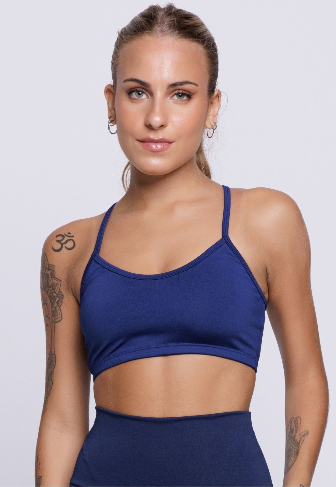 Top Fitness Nadador Feminino Alça Fina Academia Marinho