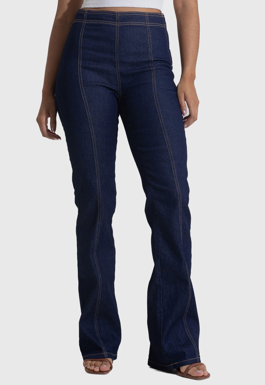Calça Jeans Feminina Sawary Boot Cut Zíper Lateral Azul