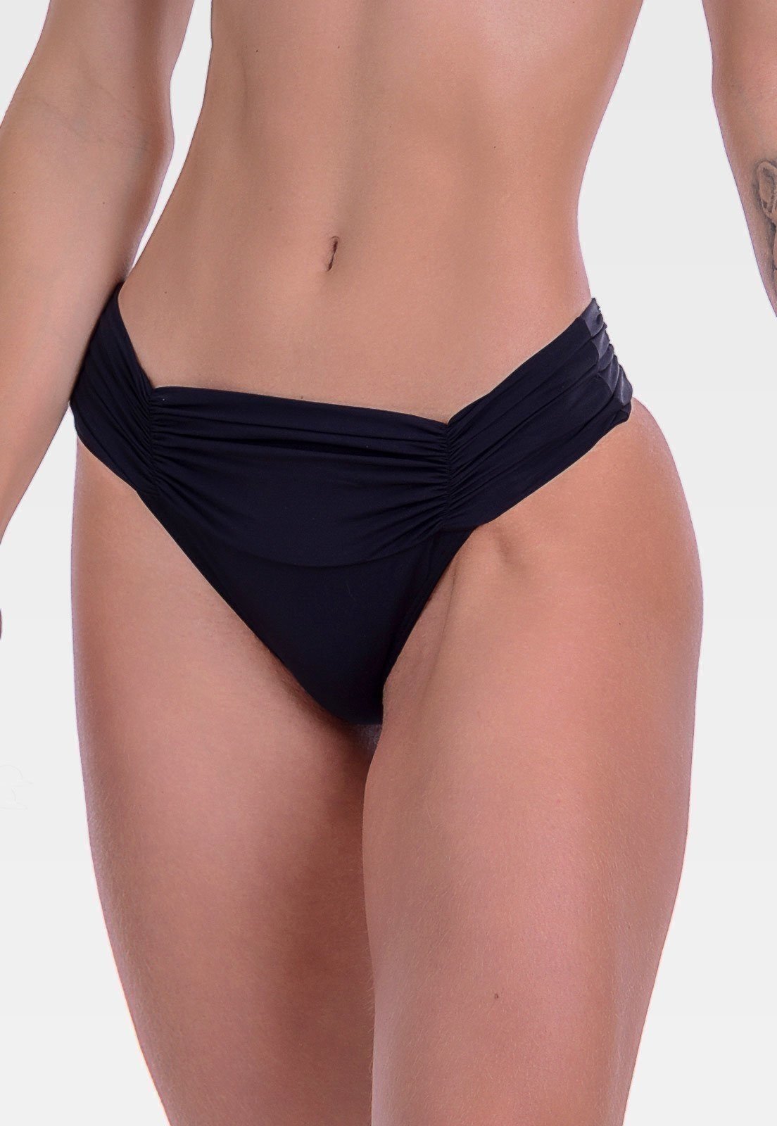 Calcinha Summer Soul Cós Alto Com Franzidos Preto