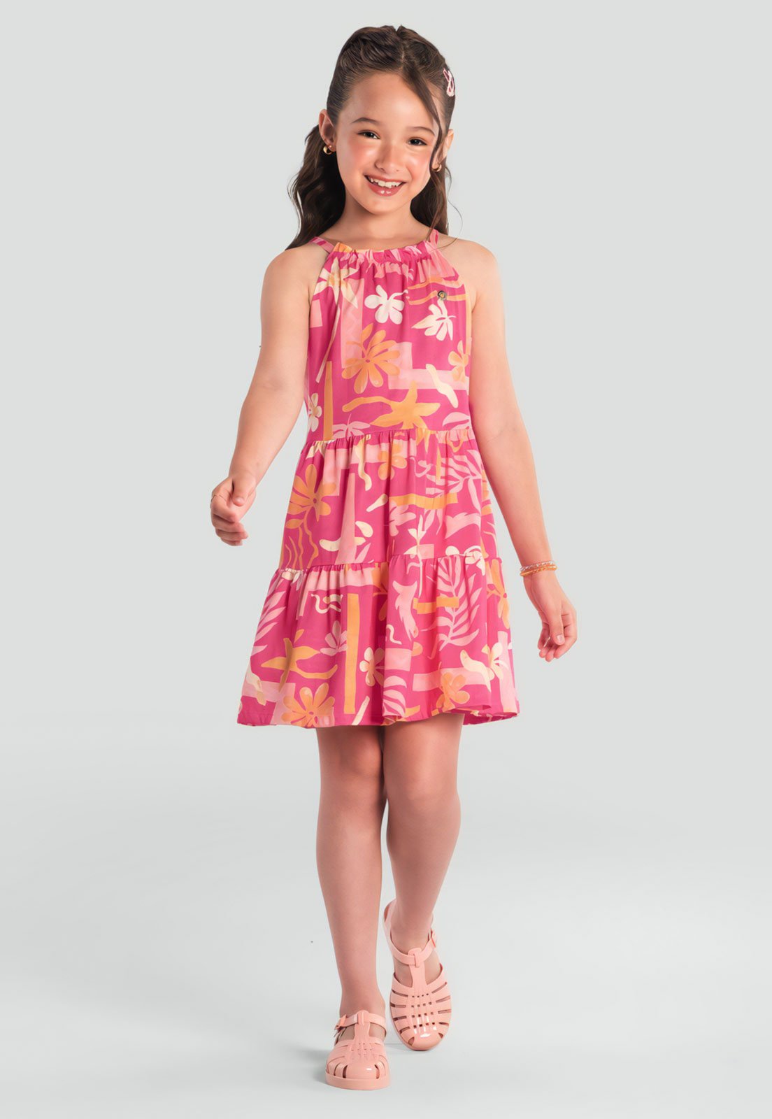 Infantil - Vestido Brandili Floral Rosa