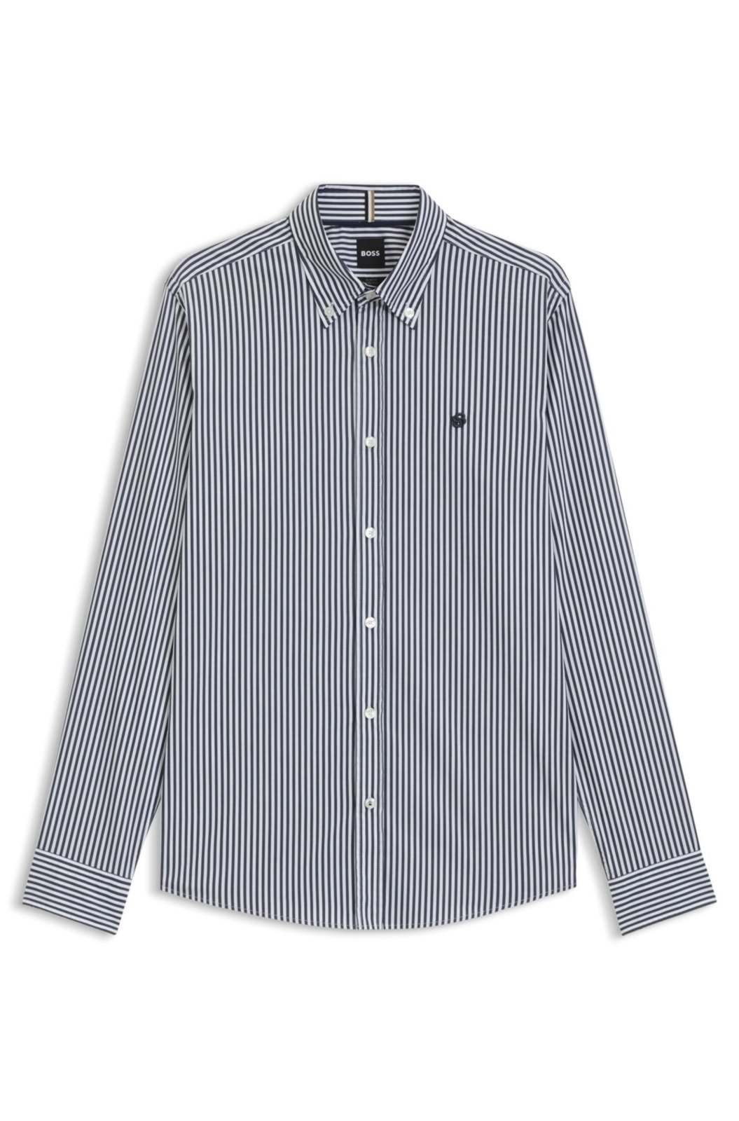 Vista 2 Camisa De Ajuste Slim Numa Mistura De Algodão Às Riscas azul azul