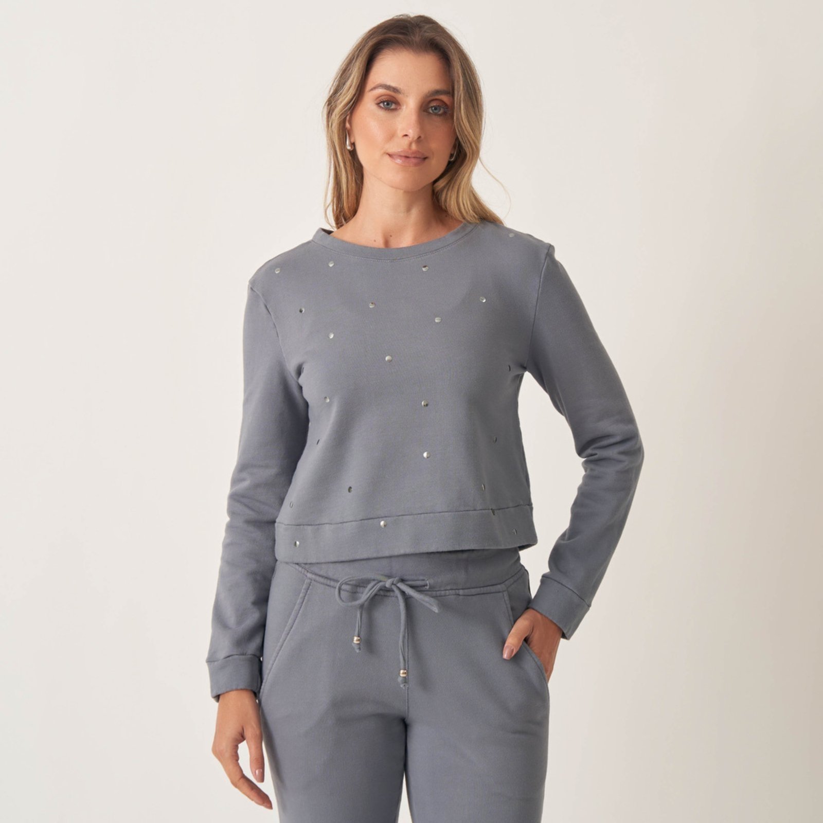 Blusa Moletom Crooped Moletom Com Tachas