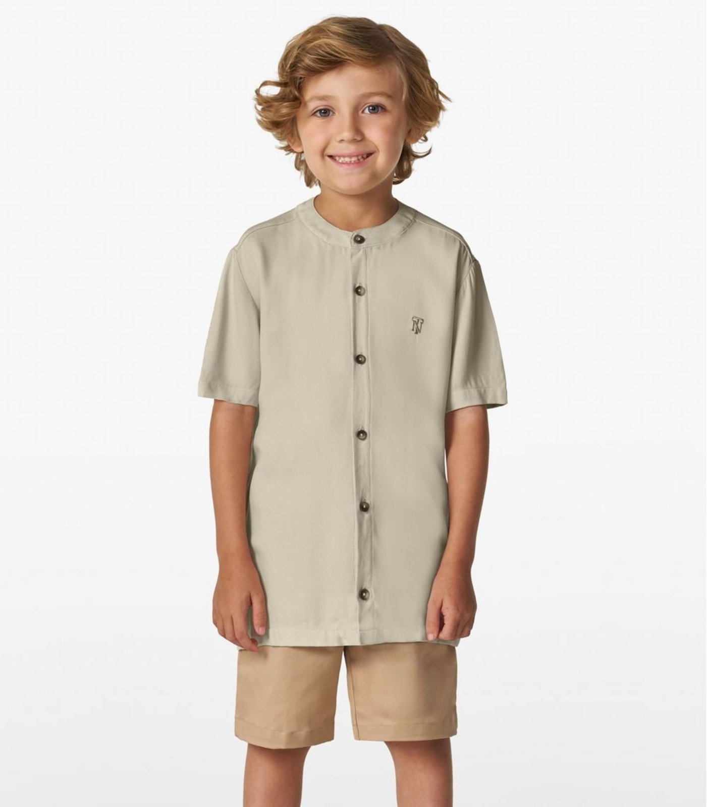 Infantil – Camisa Menino em Viscose Sarjada Trick Nick Bege