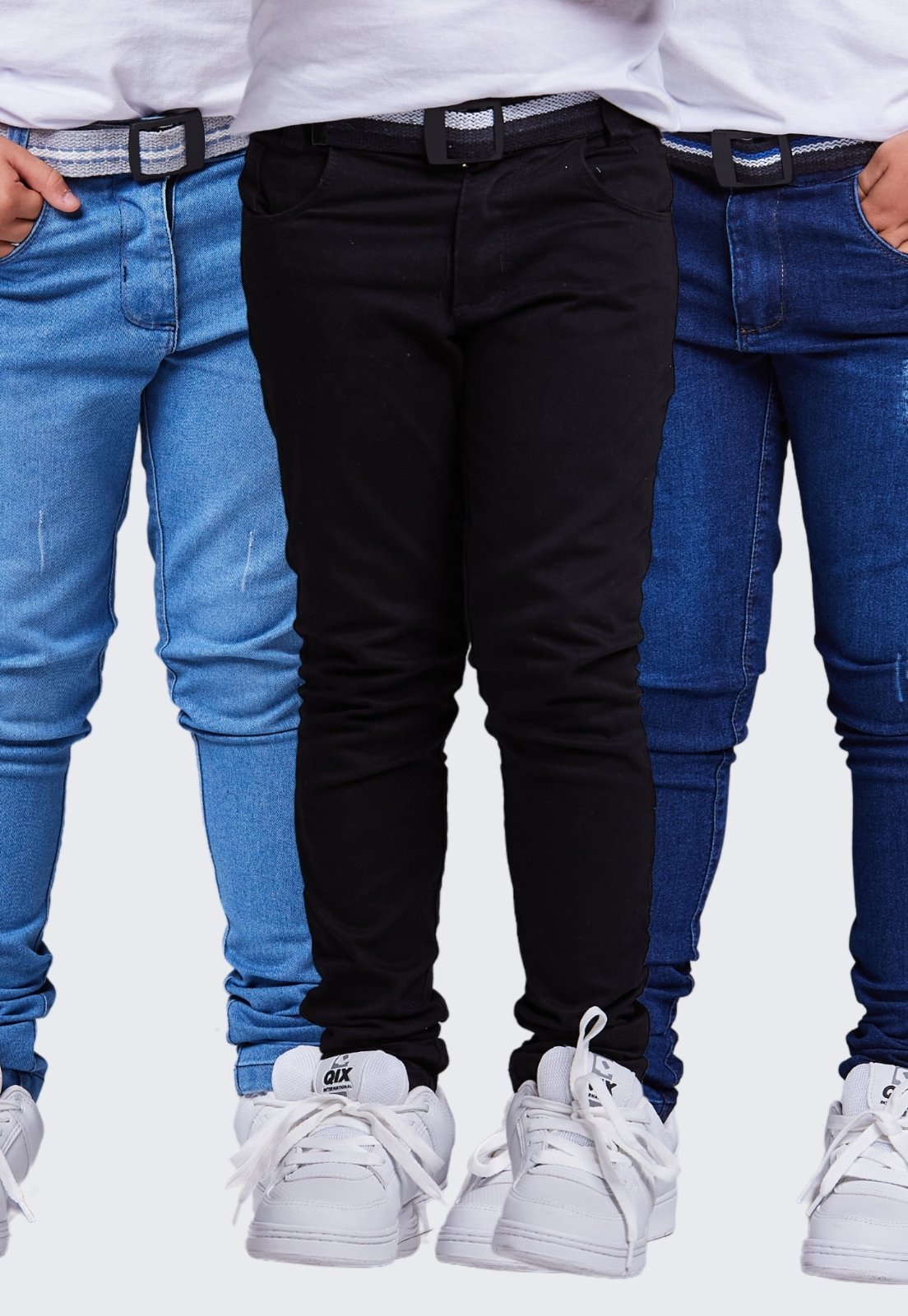 Infantil – Kit 3 Calça Skinny Jeans Daze Modas Preto, Jeans Claro e Jeans Escuro