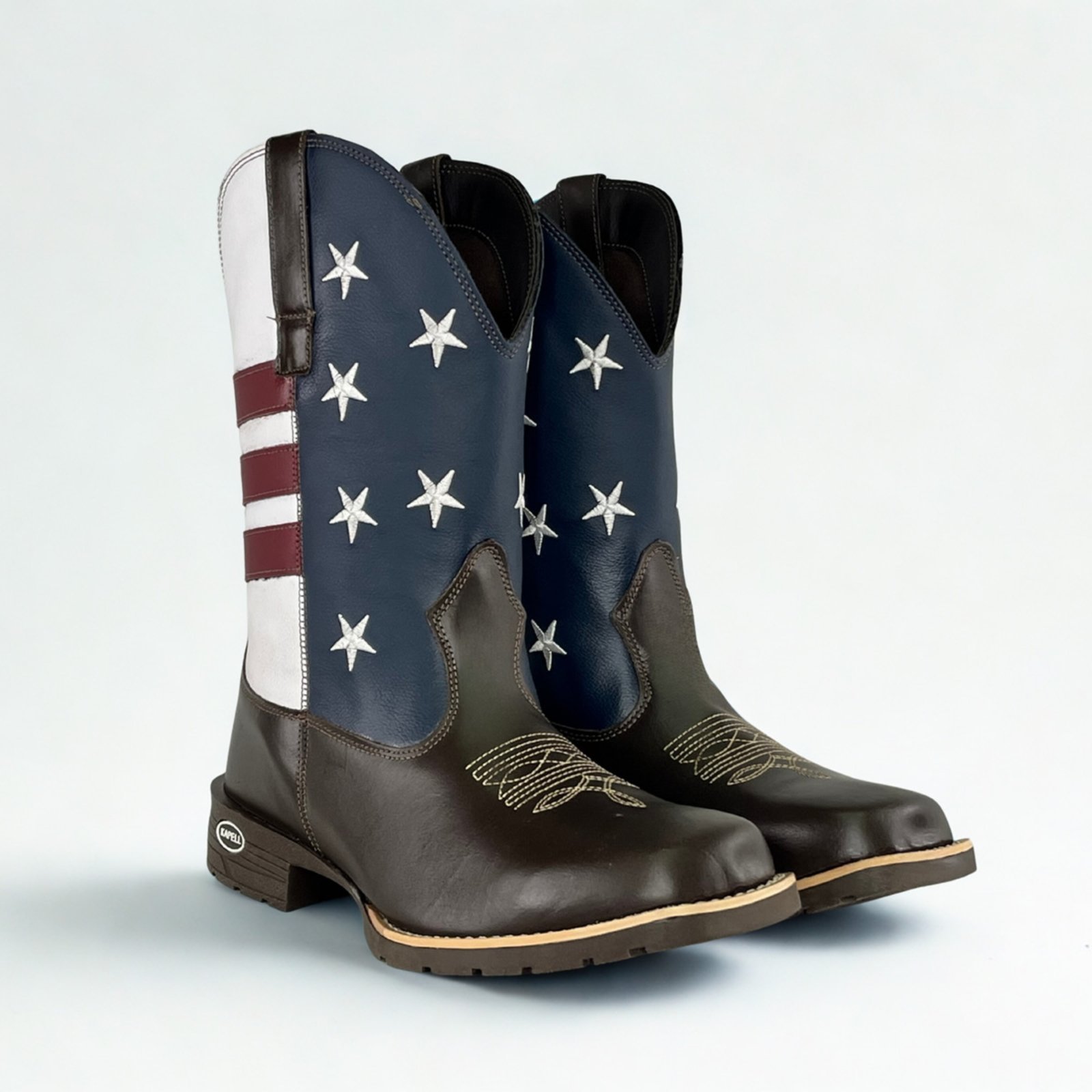 Bota Masculina Texana Bico Quadrado Reforçada Estilo Americana Marrom Kapell
