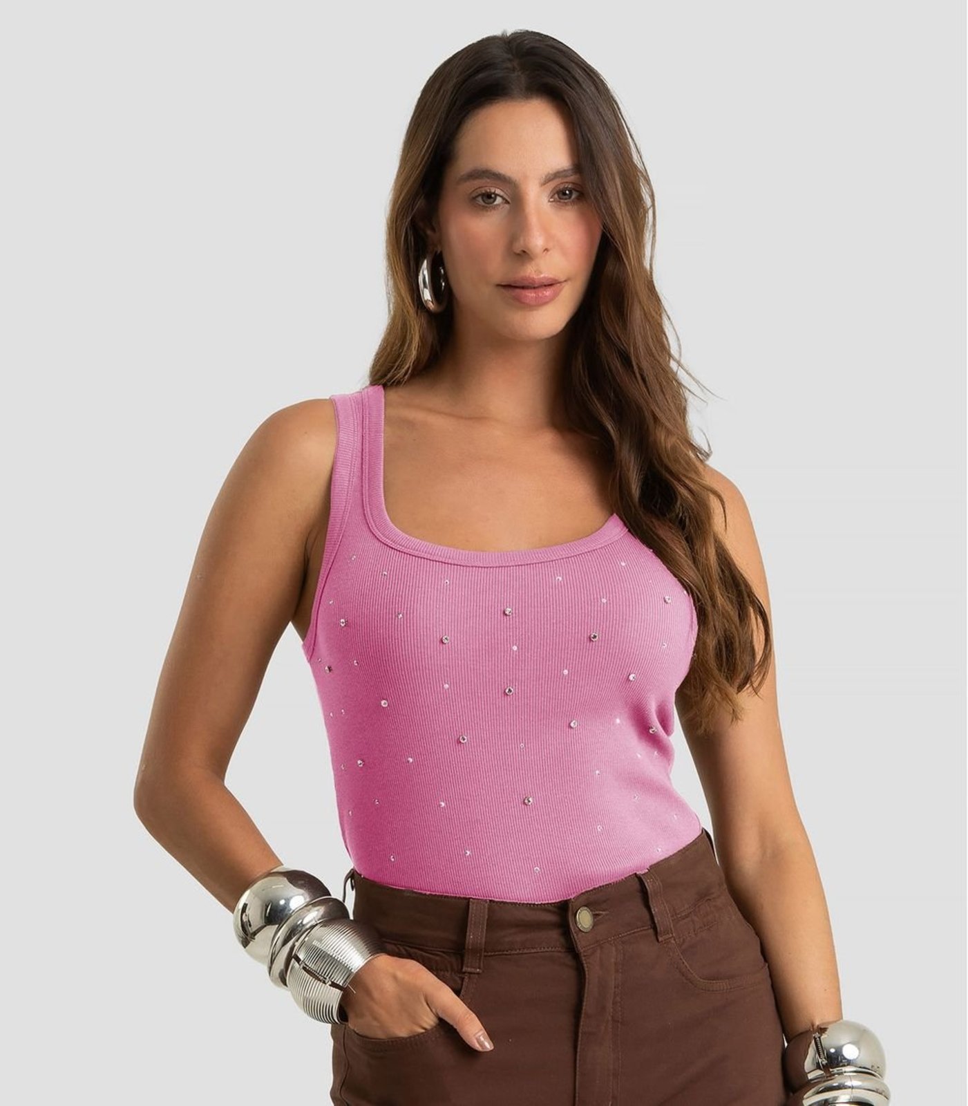 Regata Feminina Ribana Com Rebite Dianna Rosa
