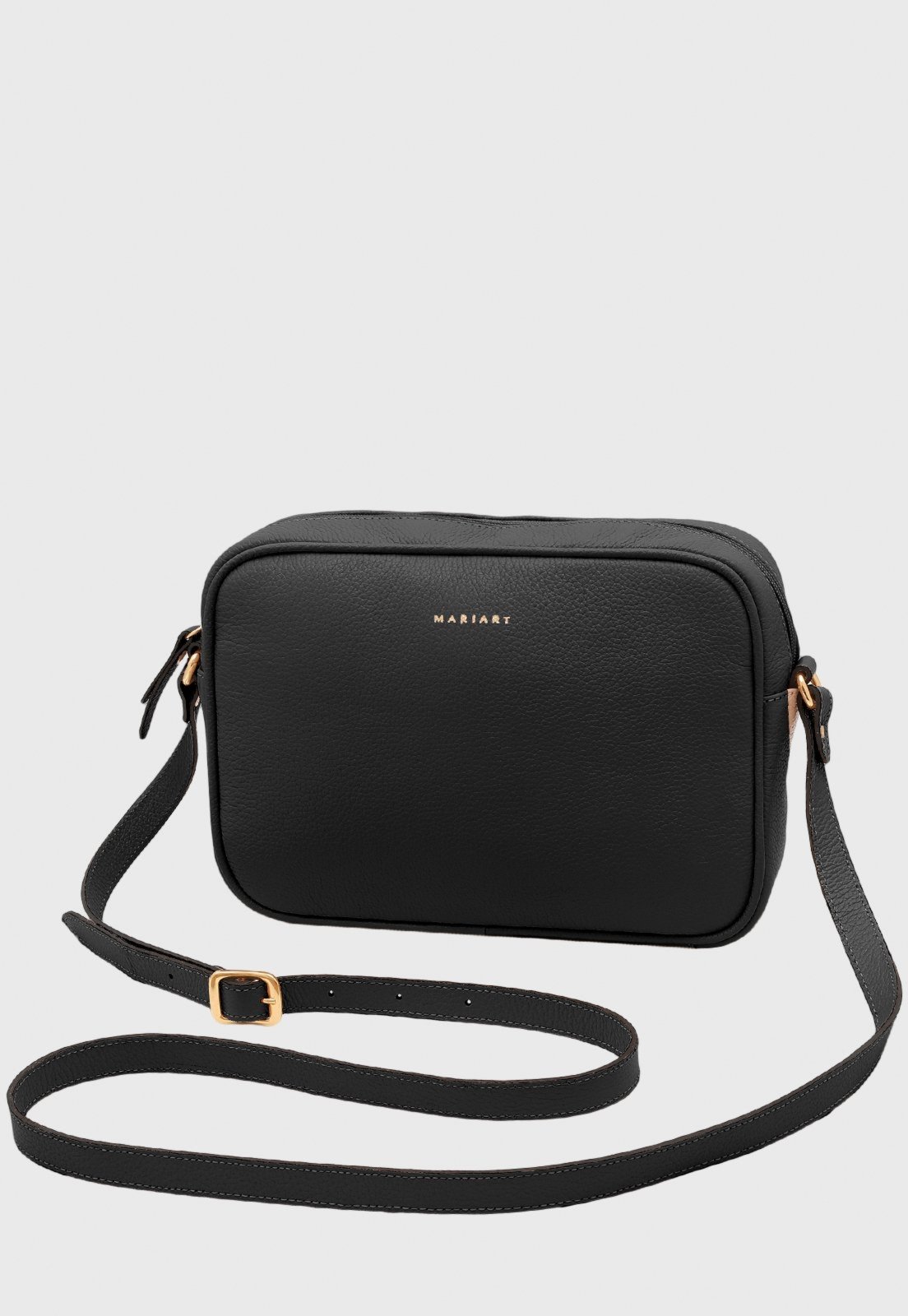 Bolsa Transversal Couro Mariart Maxi Jeri Preta