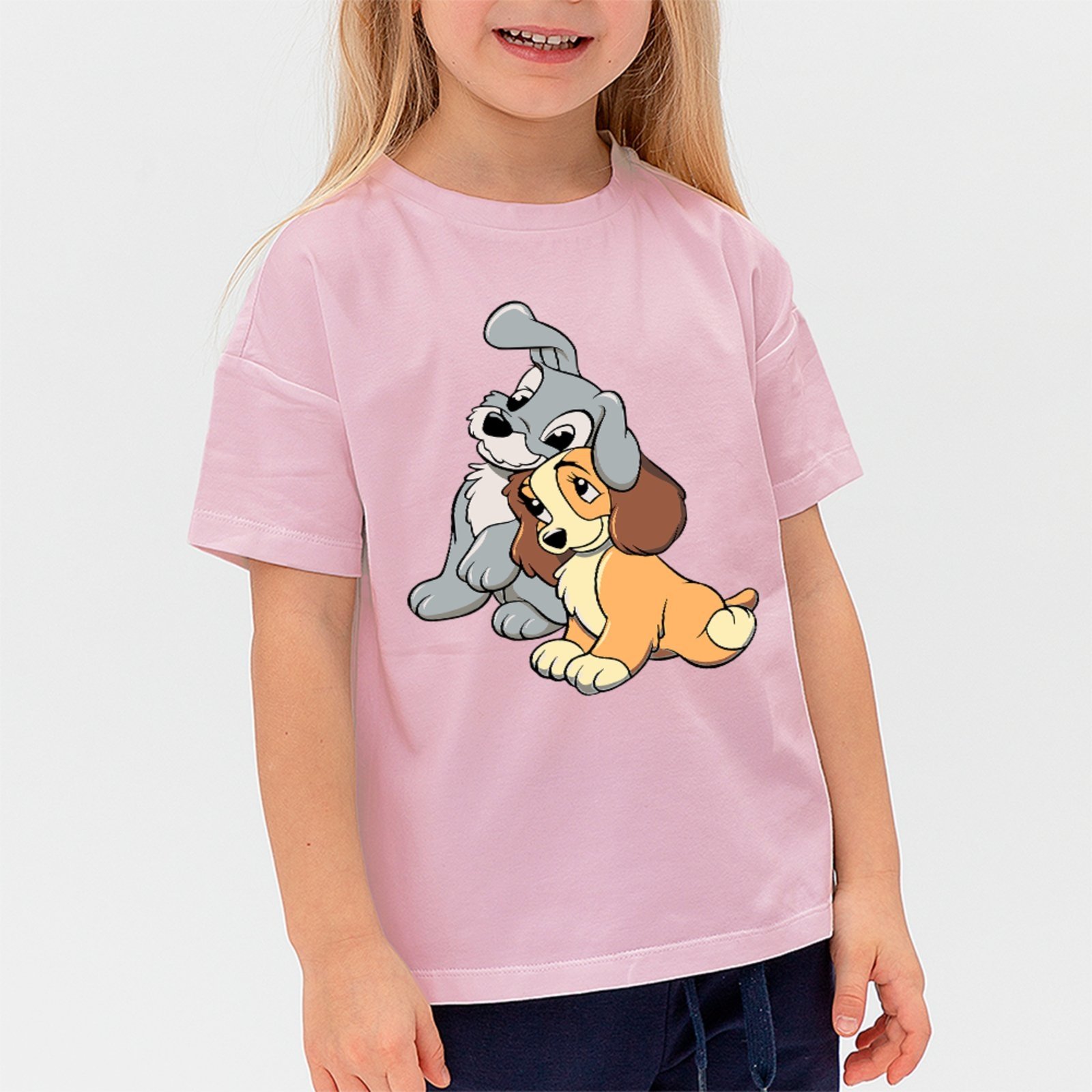 Infantil - Camiseta A Dama E O Vagabundo Cena Carinhosa Unissex Rosa