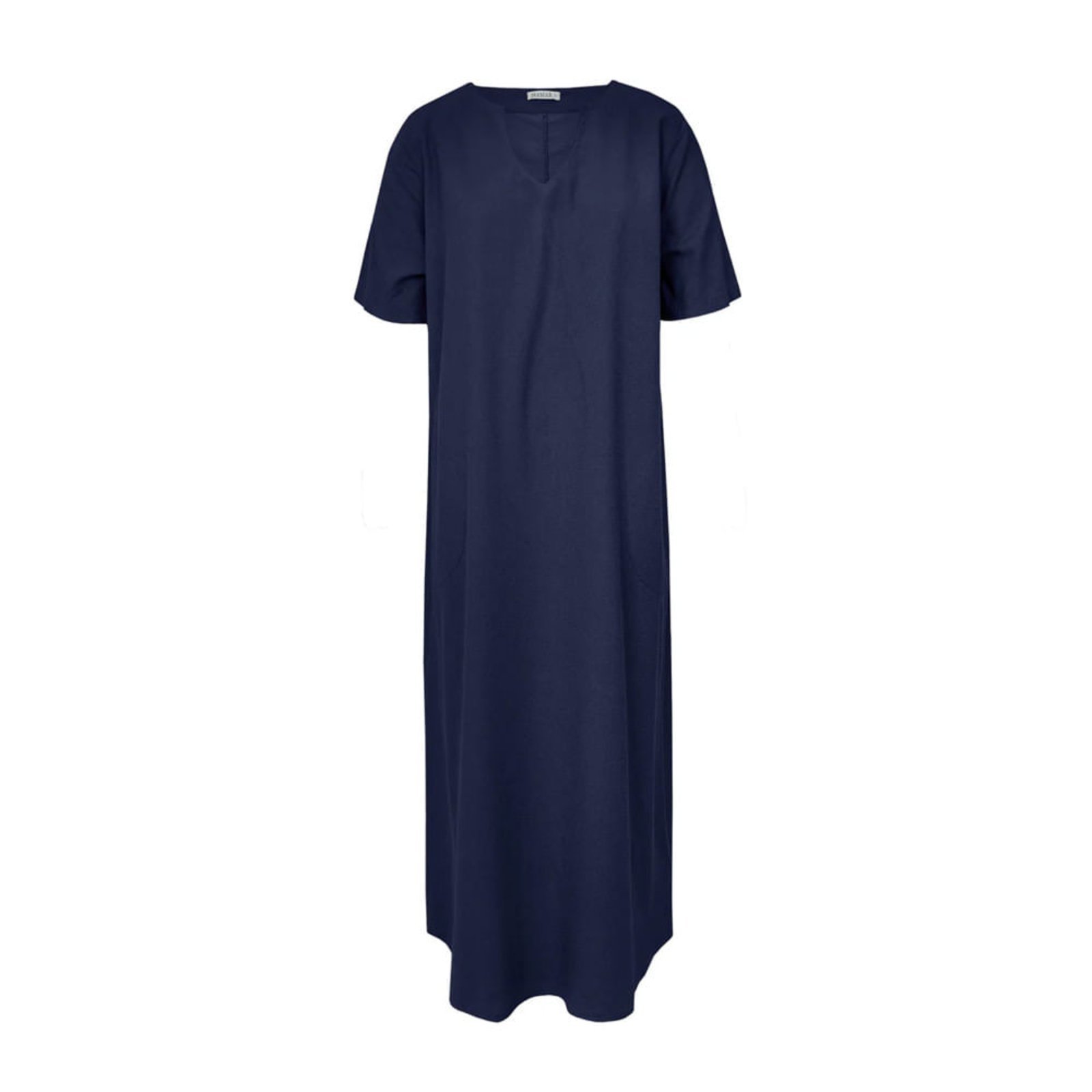 Vestido Feminino Biamar Longo Decote V Bolsos Azul Escuro
