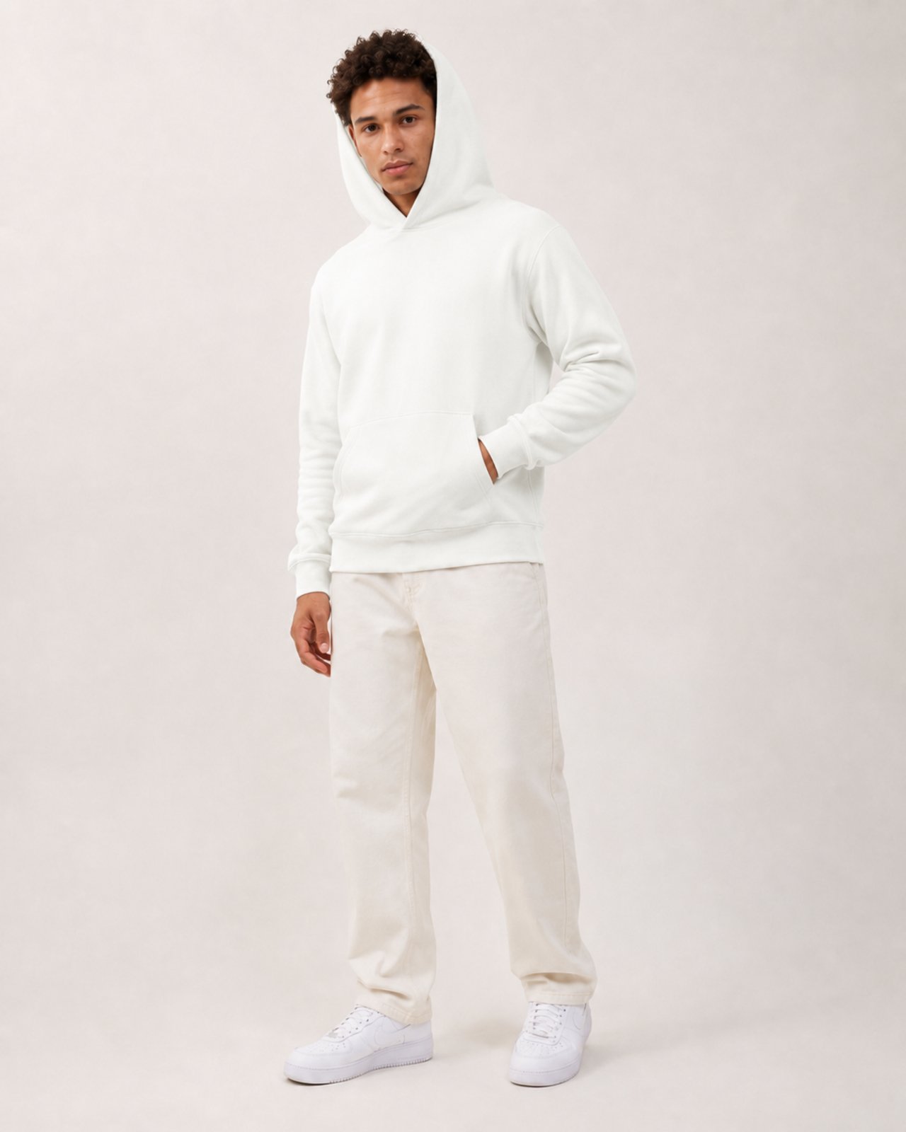 Blusa De Moletom Com Capuz E Bolso Canguru Sem Estampa - Branco