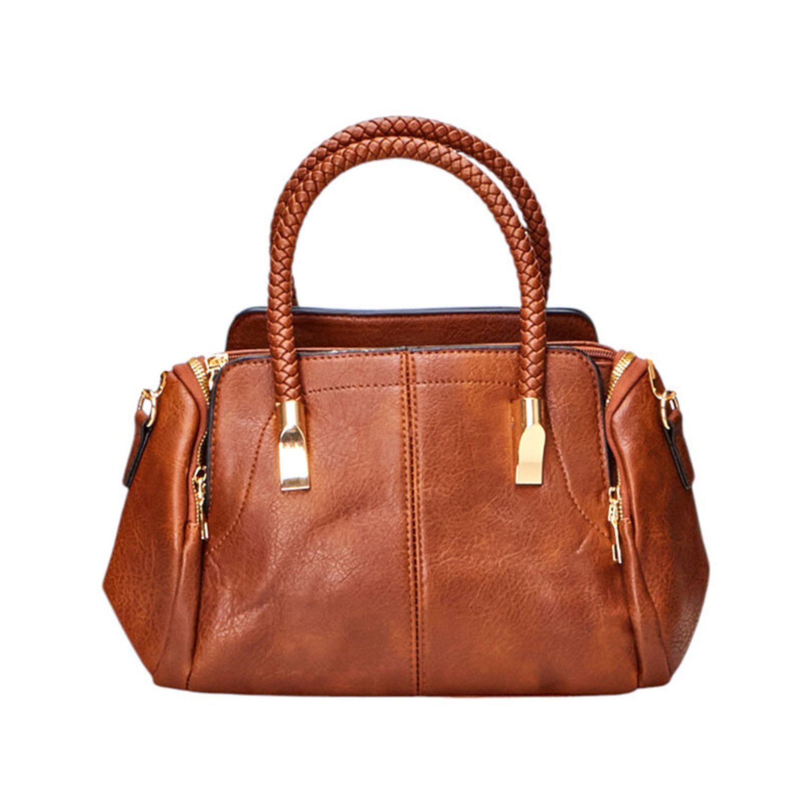 Bolsa Bau Media De Mao Feminina Transversal De Ombro Luxuosa Marrom