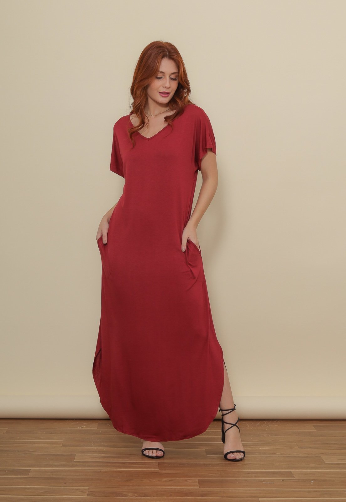 Vestido Aura Longo Bolsos Vinho
