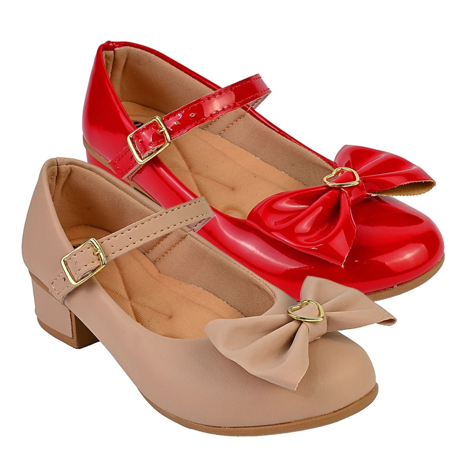 Infantil - Kit Com 2 Pares Sapatilha Feminina De Menina Boneca Do 28 Ao 36 101 - NUDE FOSCO E VERMELHO 500