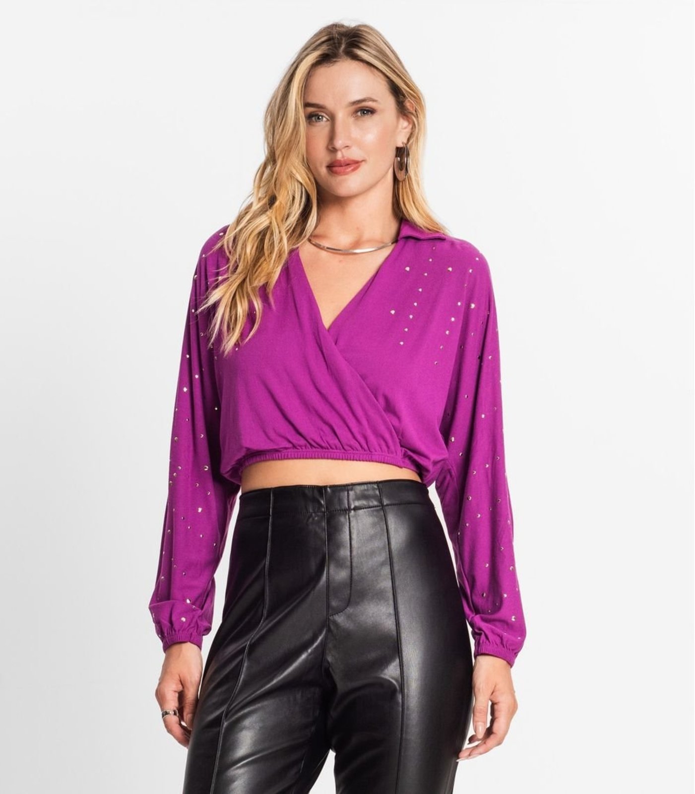 Camisa Feminina Manga Longa Com Strass Endless Roxo