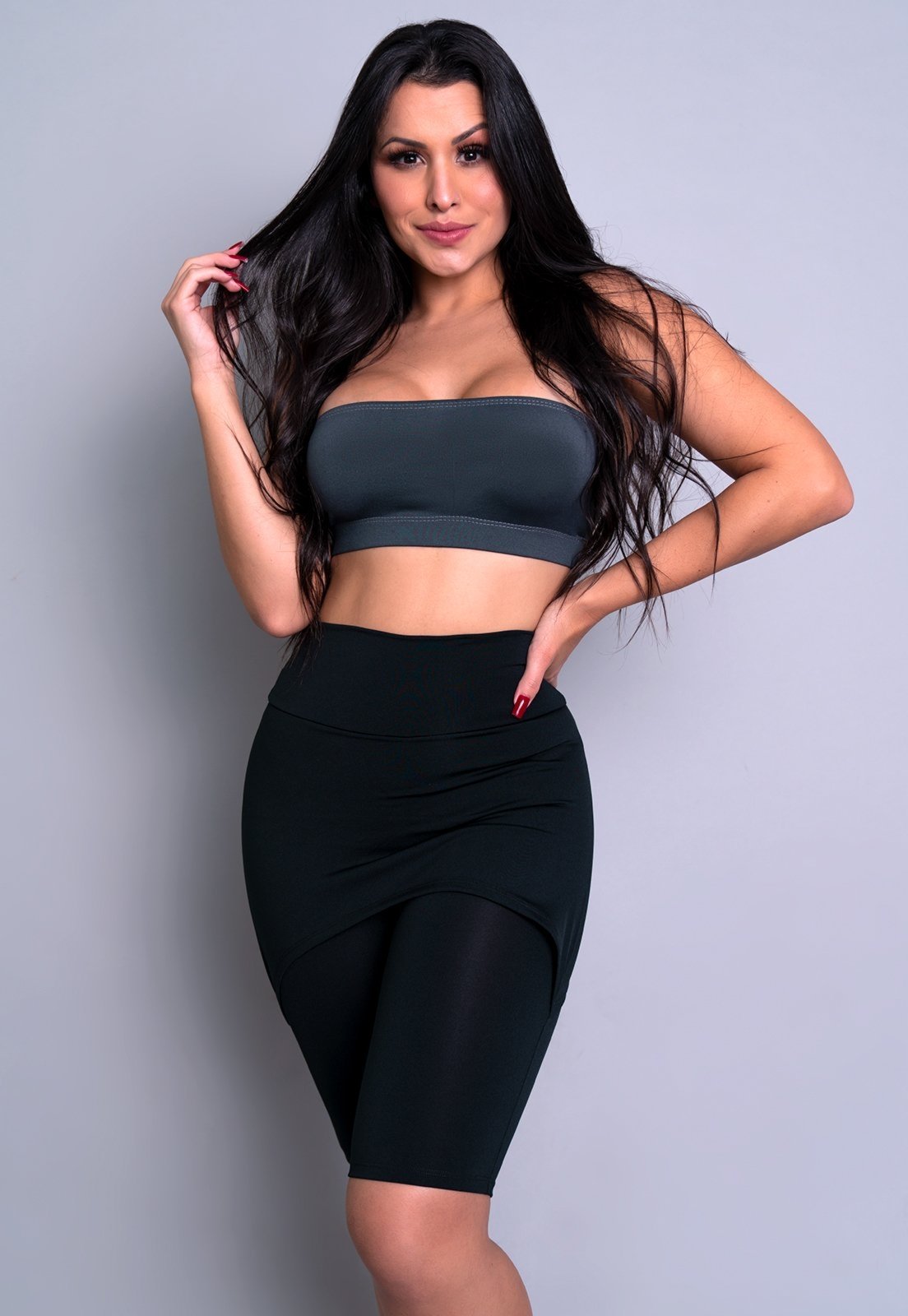Bermuda MVB Modas Lisa Saia Tapa Bumbum Cintura Alta Preto