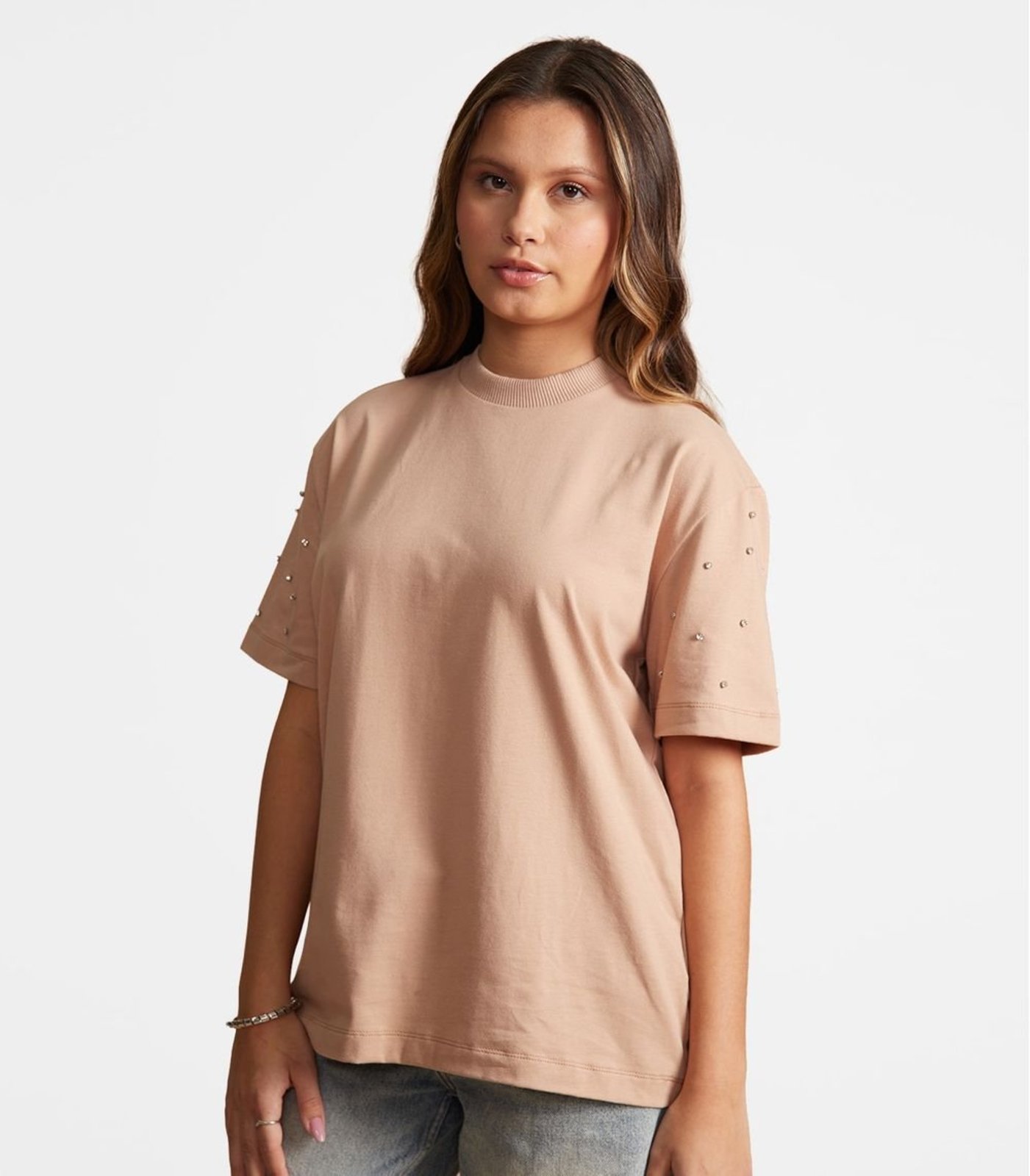 Infantil - T-Shirt Feminina Com Rebite E Strass Minty Marrom