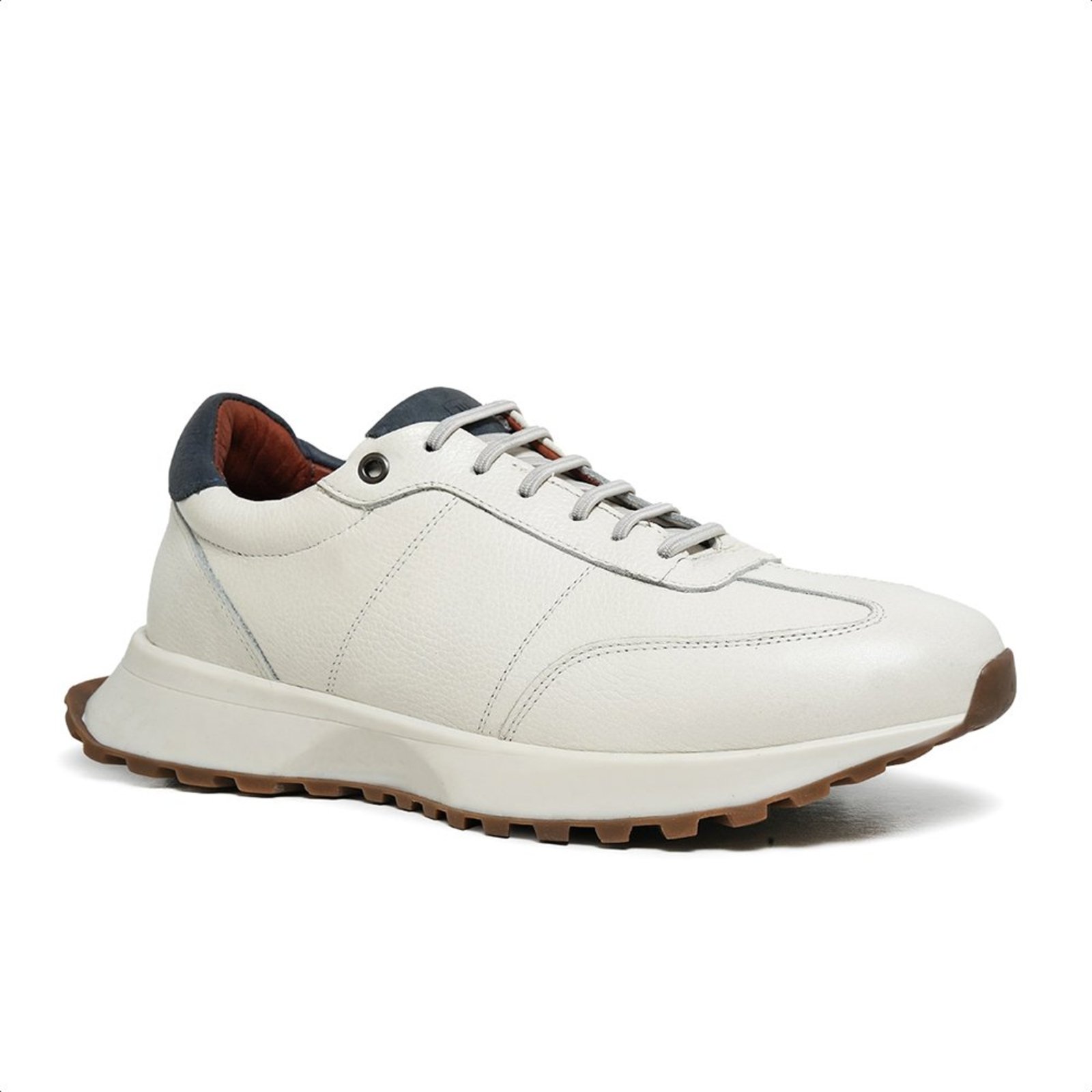Tênis Masculino Couro Off White Malbork Casual com Amortecedor
