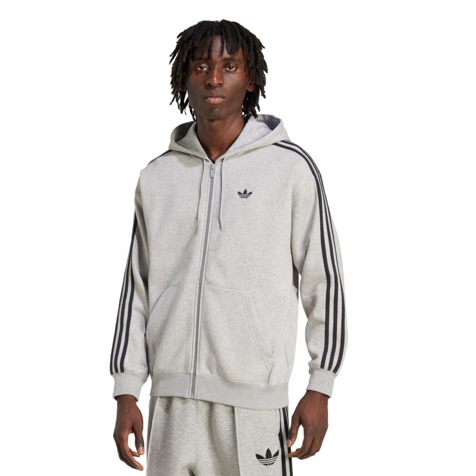Moletom com Capuz Adidas Adicolor Oversized com Zíper Total adidas Originals Cinza