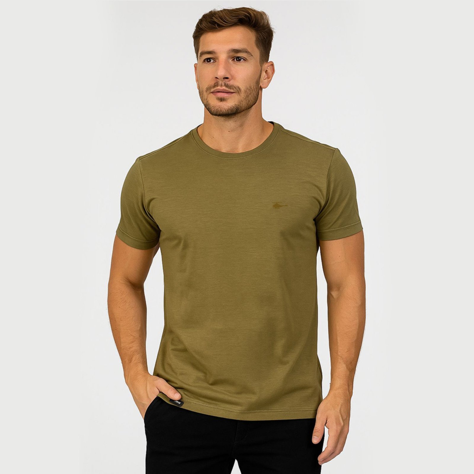 Camiseta Masculina Sallo Gola O Básica Premium Military Oliver