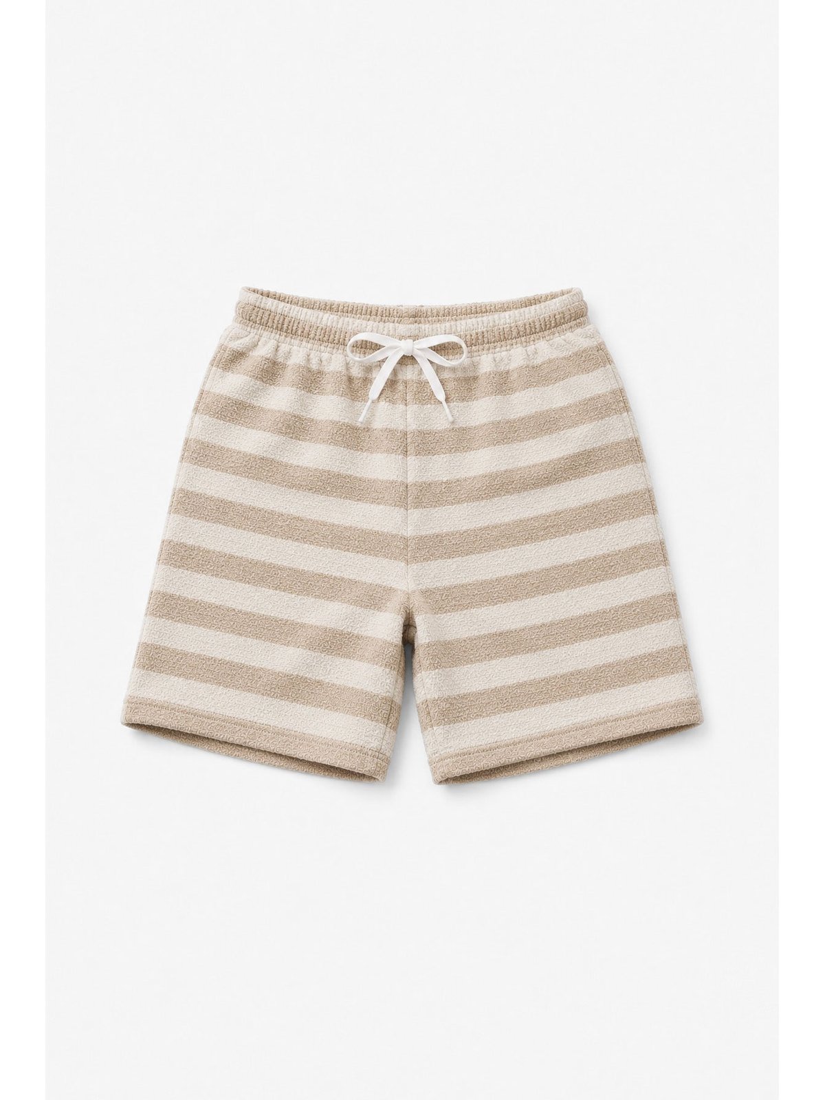 Infantil - Bermuda Moletinho Masculina Off White Listrado Marrom com Cardaço - Babei no Look
