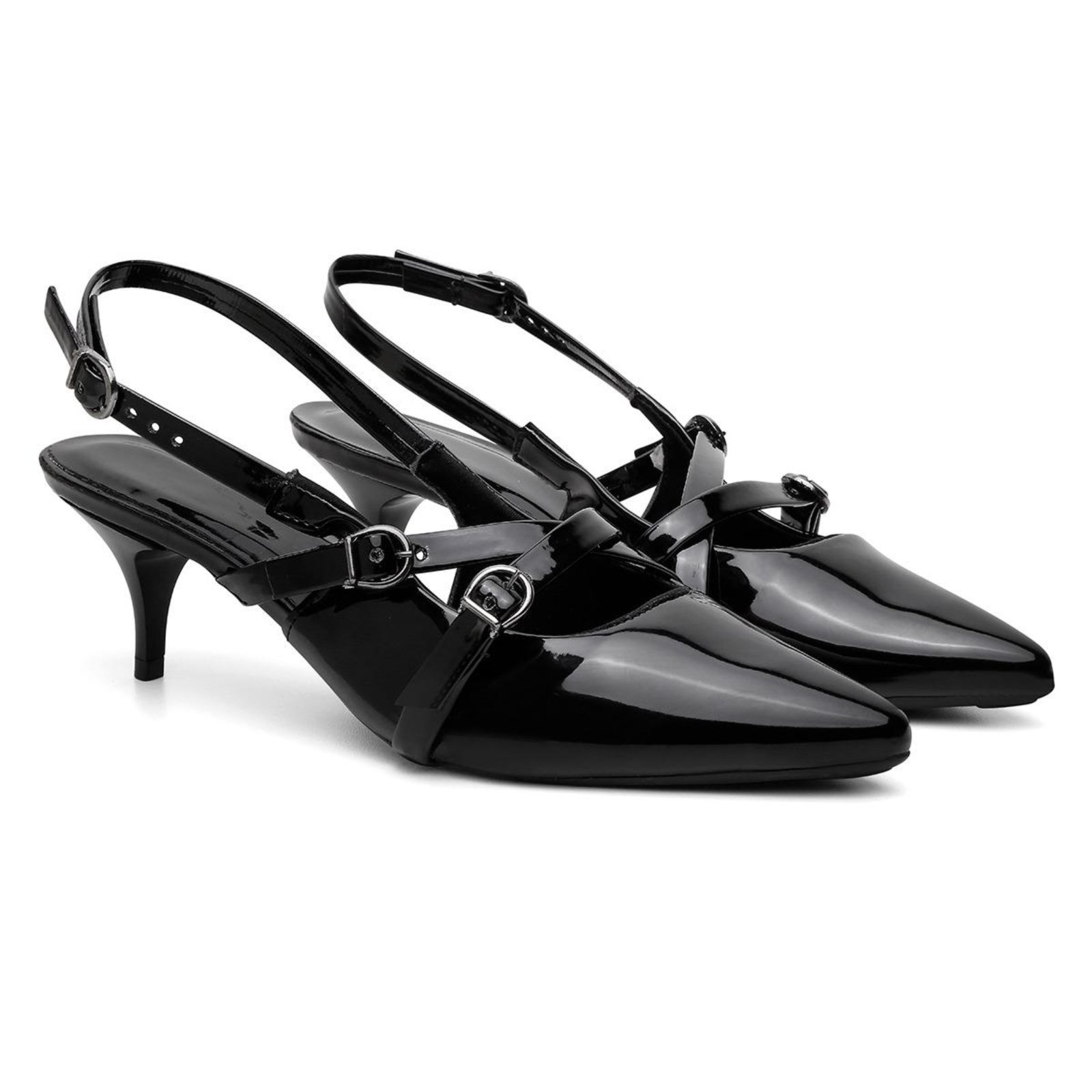 Sapato Scarpin Feminino Anna Andrade Casual Social Salto Fino Baixo Atemporal Elegante Verniz Preto