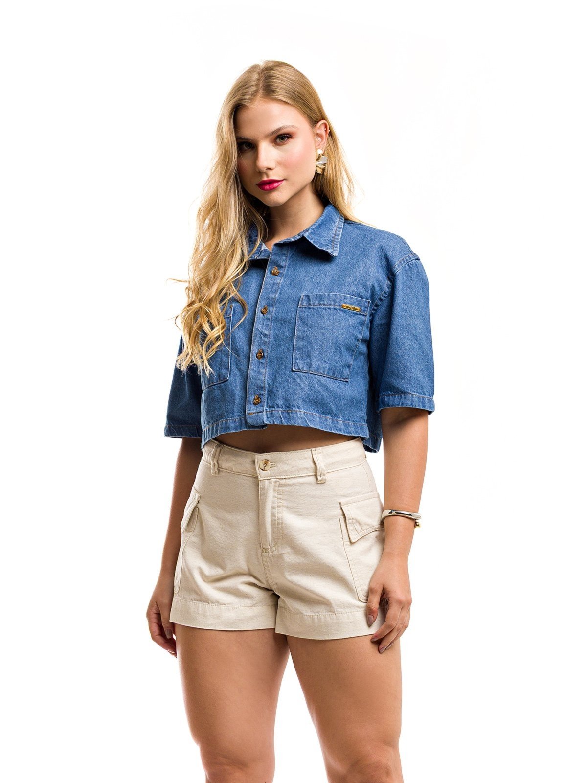 Vista 2 Camisa Cropped Restrito Jeans Oversized Jeans azul Restrito Jeans azul