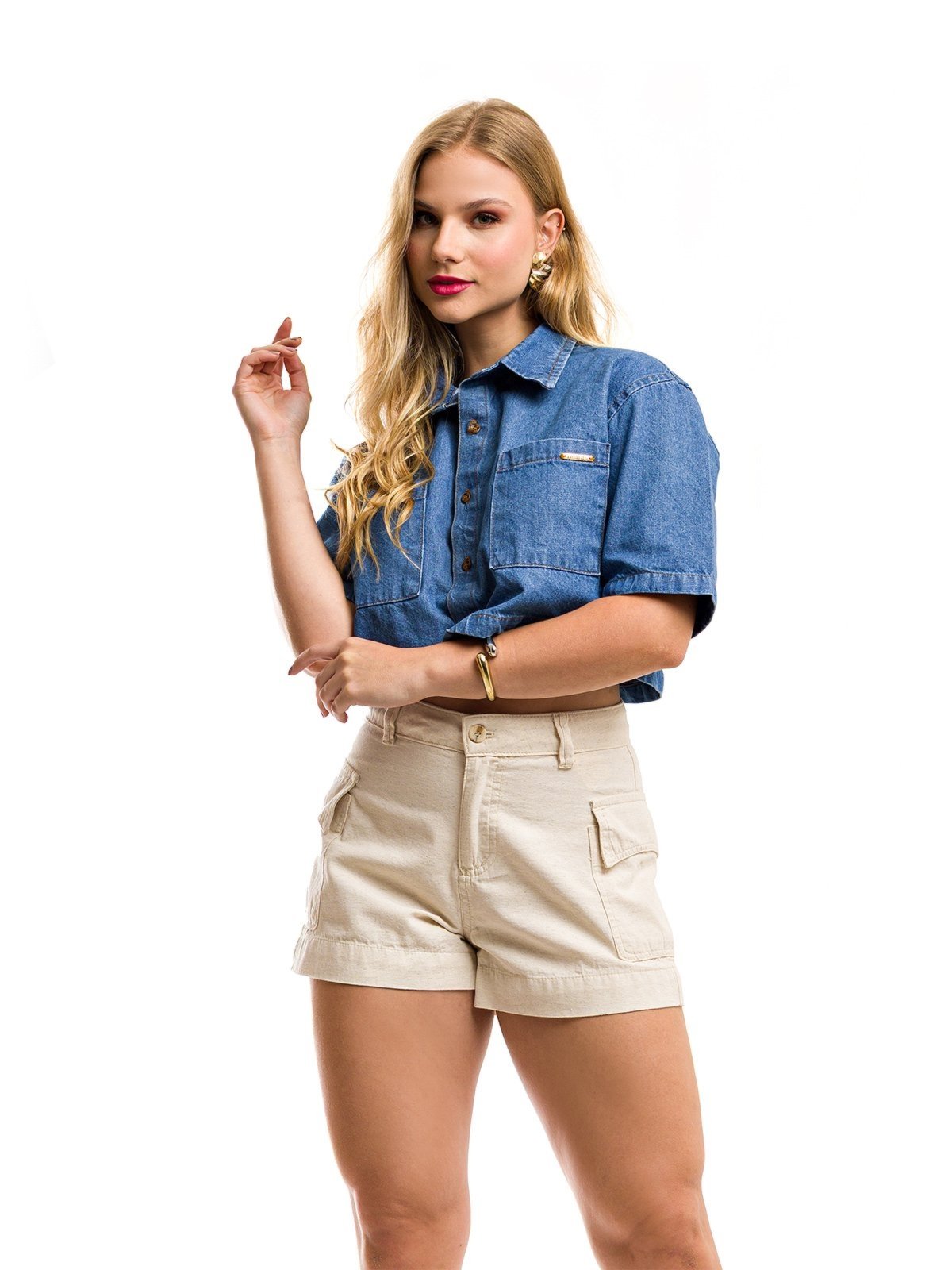Vista 3 Camisa Cropped Restrito Jeans Oversized Jeans azul Restrito Jeans azul
