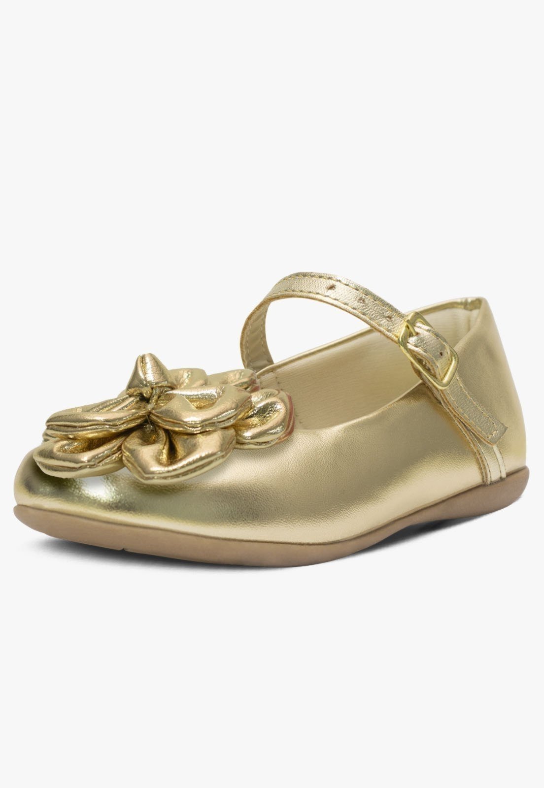 Vista 3 Infantil - Kit Tiara e Sapatilha Rasteira Feminina Pópidi Petala Flor dourado Pópidí dourado