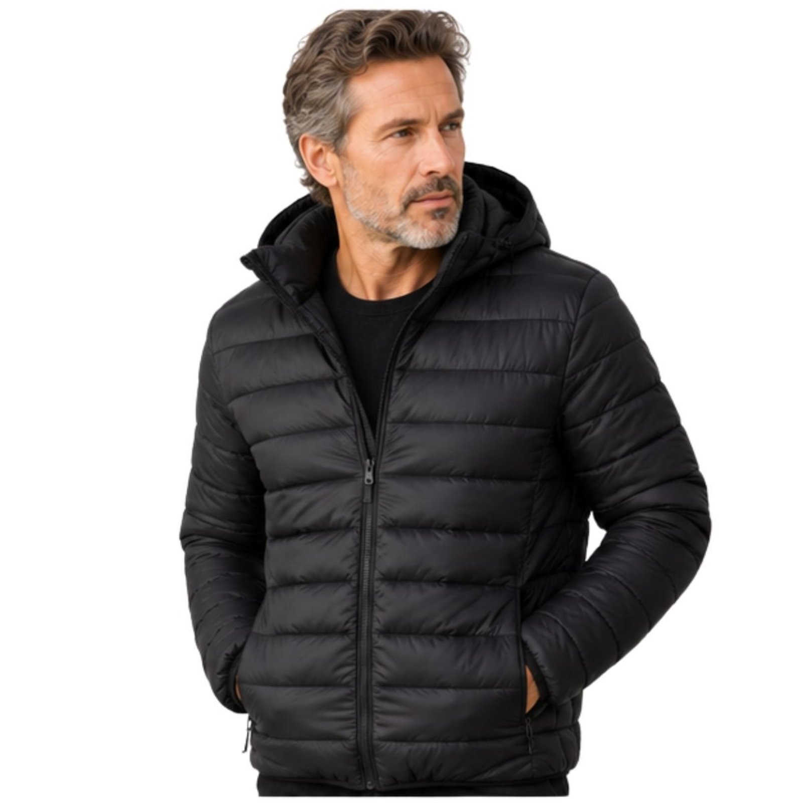 Jaqueta Puffer Masculina Com Capuz Removível Casaco De Frio Preto