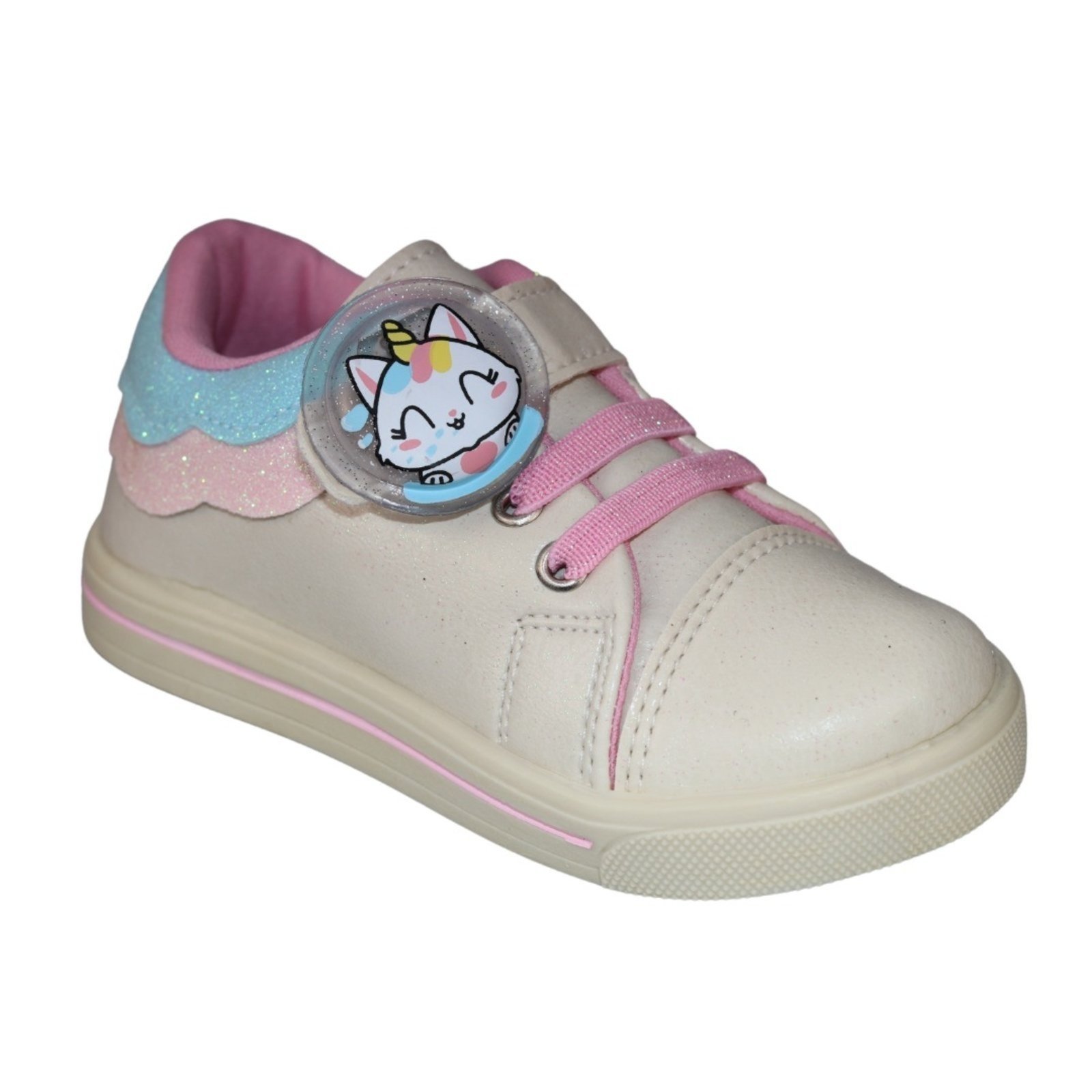 Infantil – Tênis Linda Ju Menina Casual Gatinho Delicada Volta as Aulas Led Brilho Moda Confortável Promoção Bege