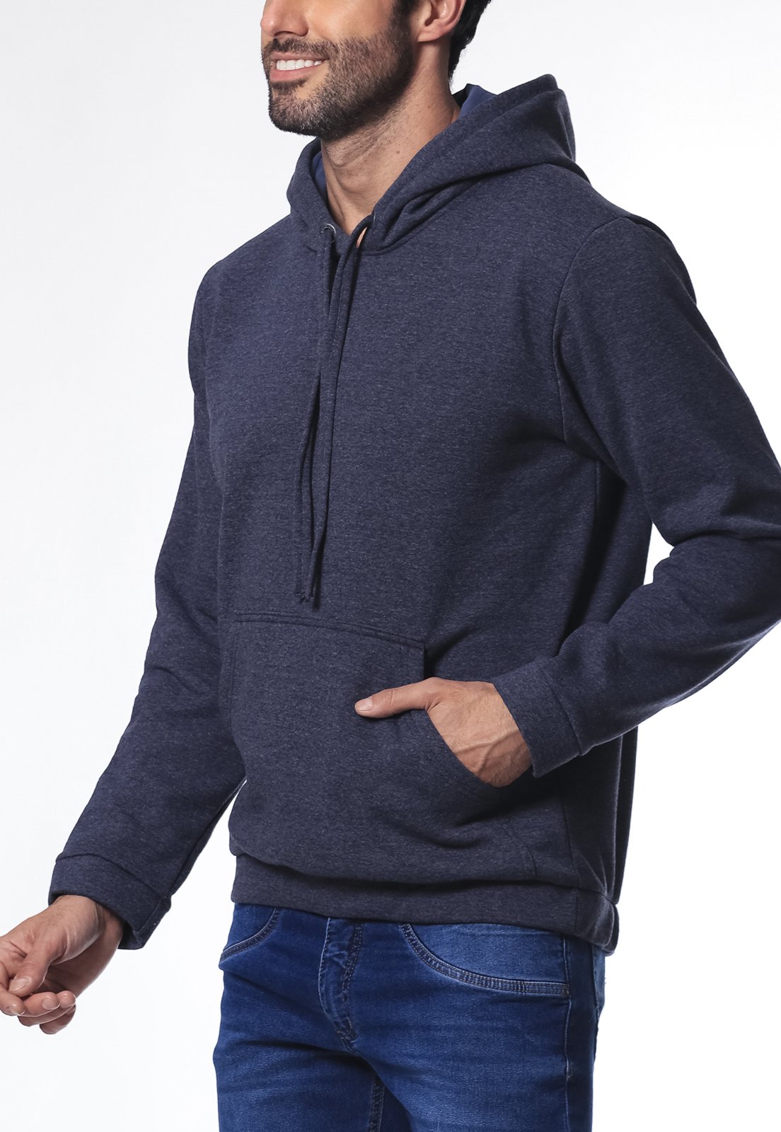 Moletom Masculino Capuz Canguru Algodão Bolso Frontal Cordão Ajustável Inverno