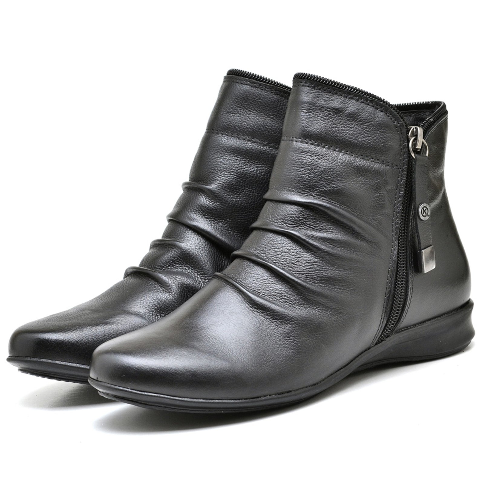Vista 2 Bota Feminina Cano Curto Rasteira de Couro - Sucesso de Vendas preto preto