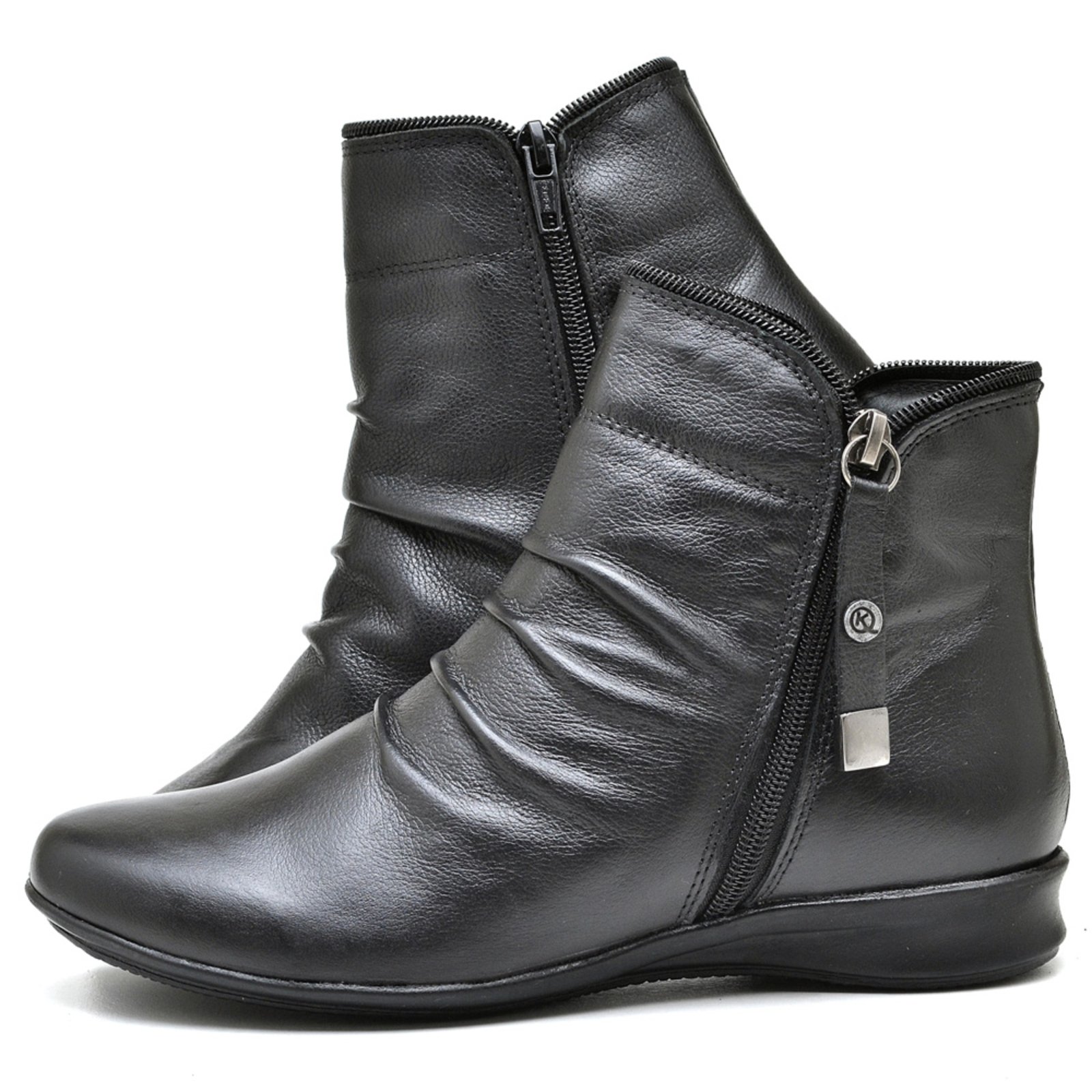 Vista 3 Bota Feminina Cano Curto Rasteira de Couro - Sucesso de Vendas preto preto