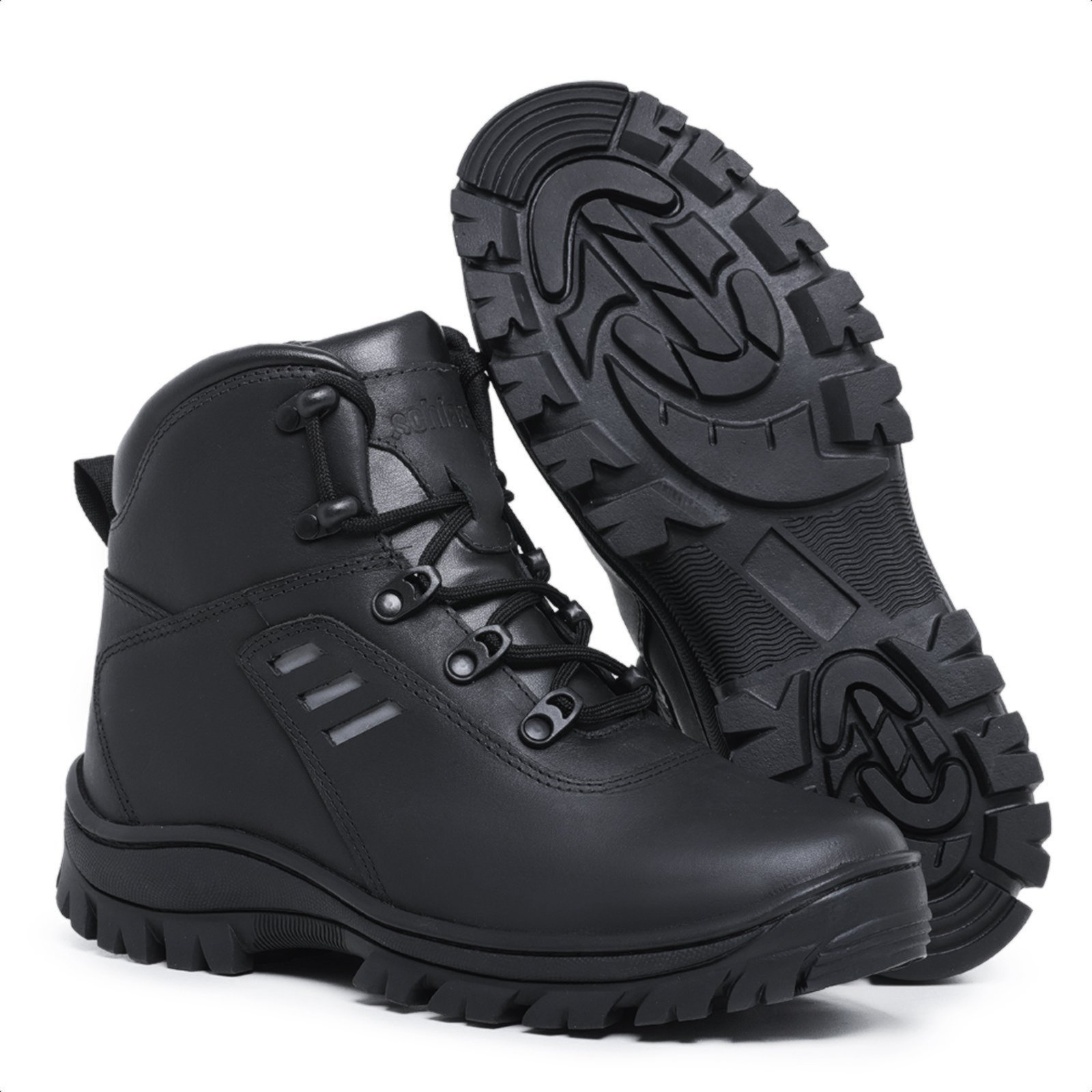 Bota Coturno Masculino de Couro Tratorado Cano Curto Adventure Trilha Camping Sch 940 Preto