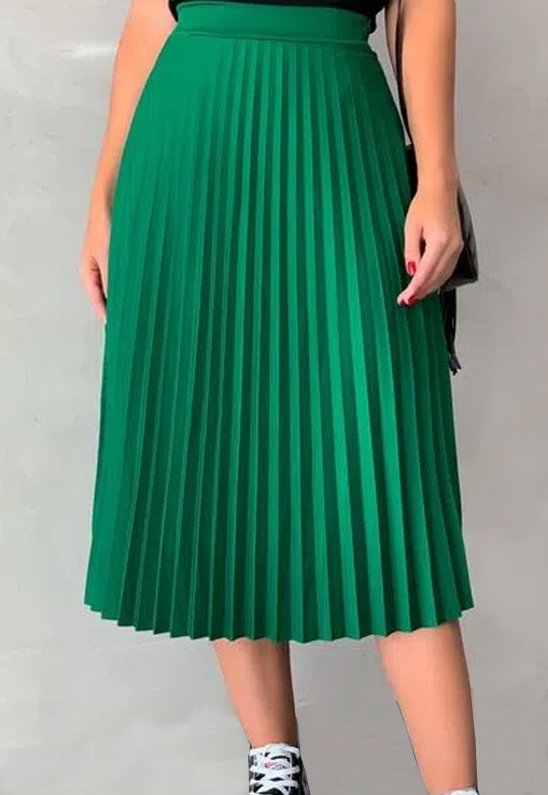Saia Midi Plissada Mid Urbania Média verde Lisa crepe