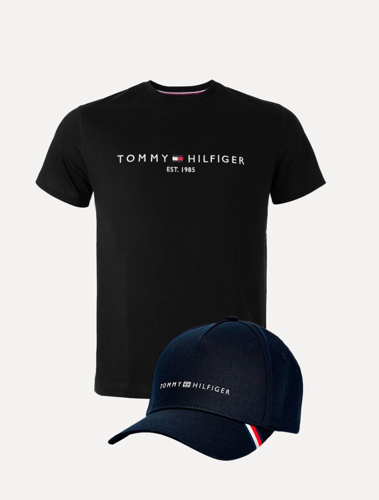 Vista 2 Kit Tommy Hilfiger Camiseta Masculina Core Logo Tee Preta e Boné Uptown Cap Marinho azul marinho Tommy Hilfiger azul marinho