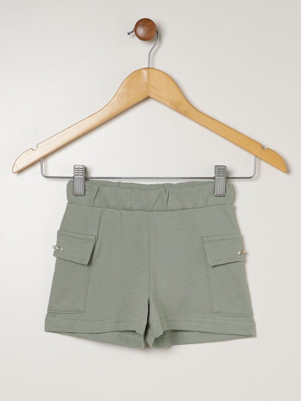 Infantil - Short Malha Bolso Cargo Para Menina - VERDE CLARO