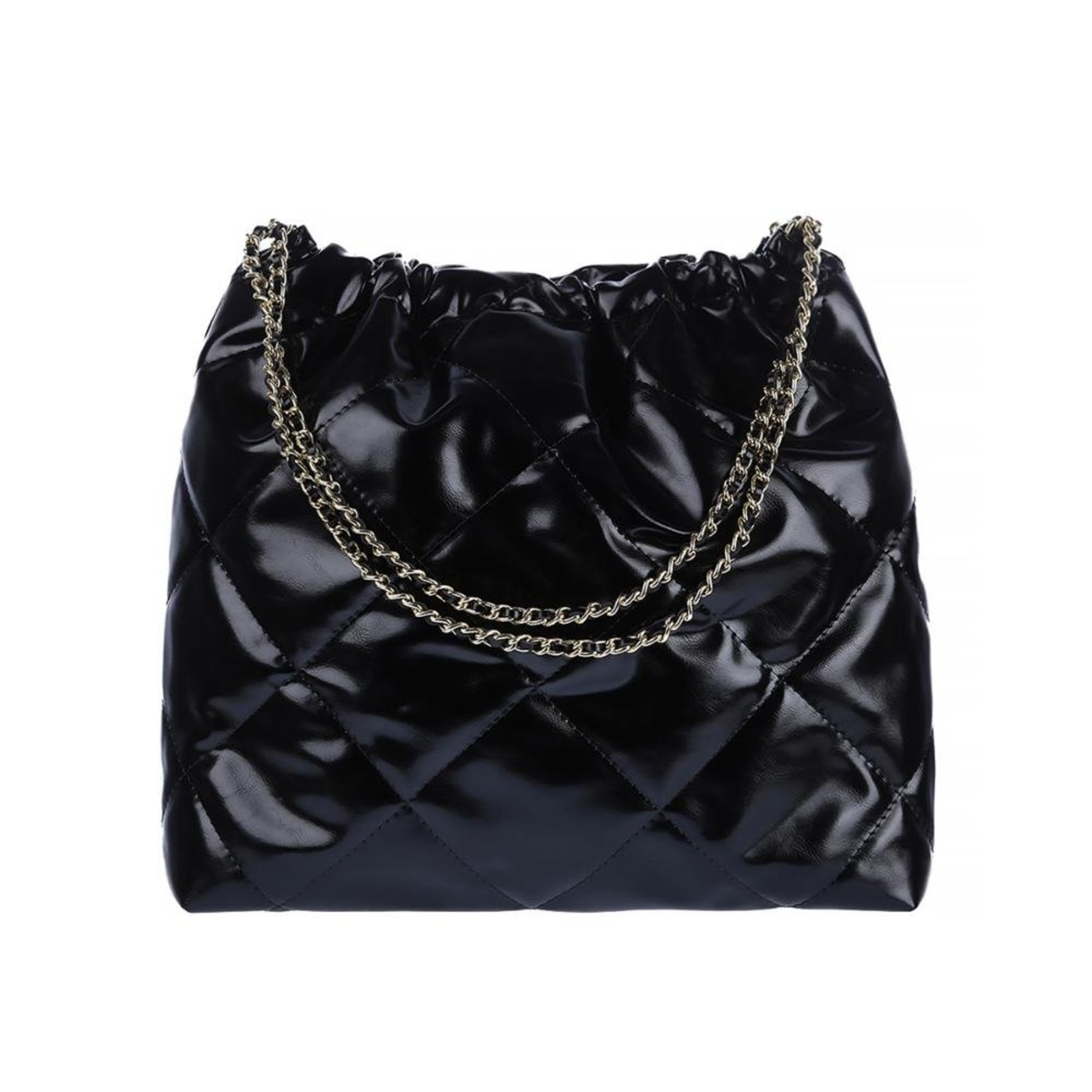 Debby - Bolsa Feminina Hobo Matelassê Preta com Alça de Corrente Dourada Preto