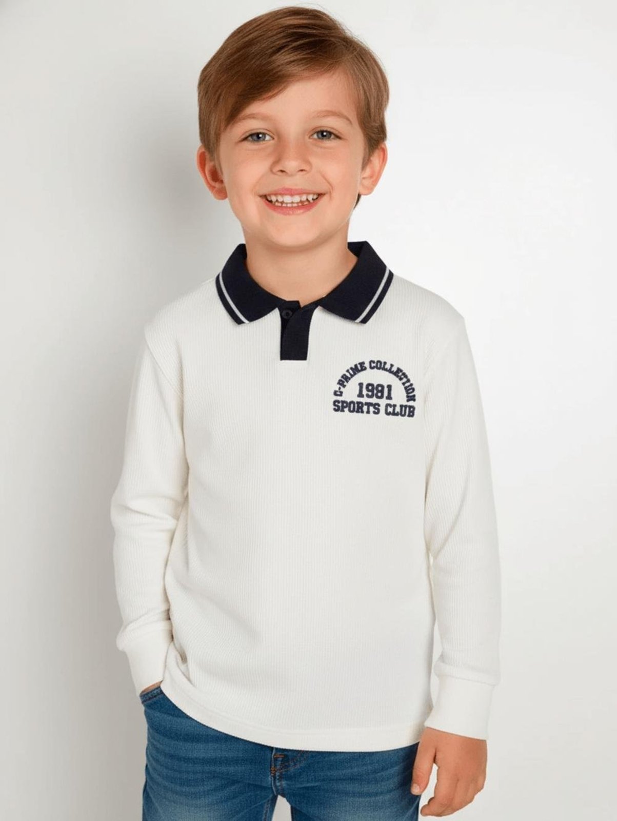 Infantil - Polo Manga Longa Para Menino - OFF WHITE
