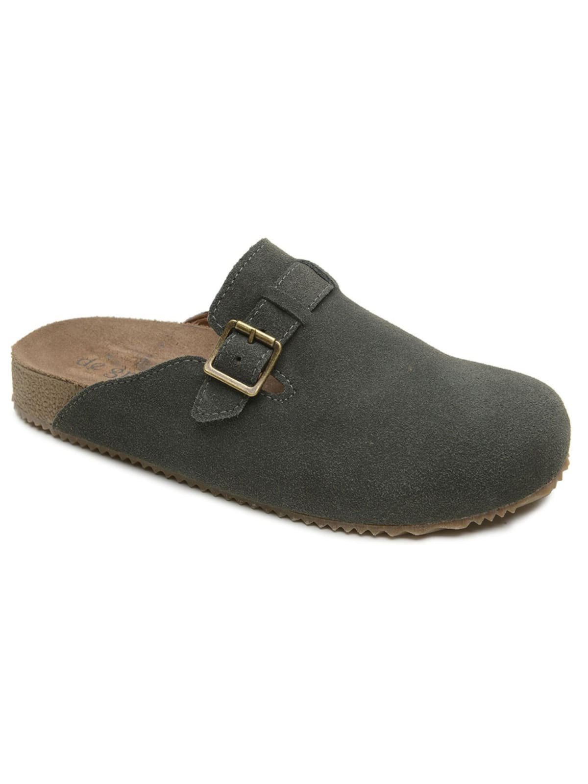 Sandália Clog Feminina Couro Genuíno Fivela Ajuste Conforto Verde