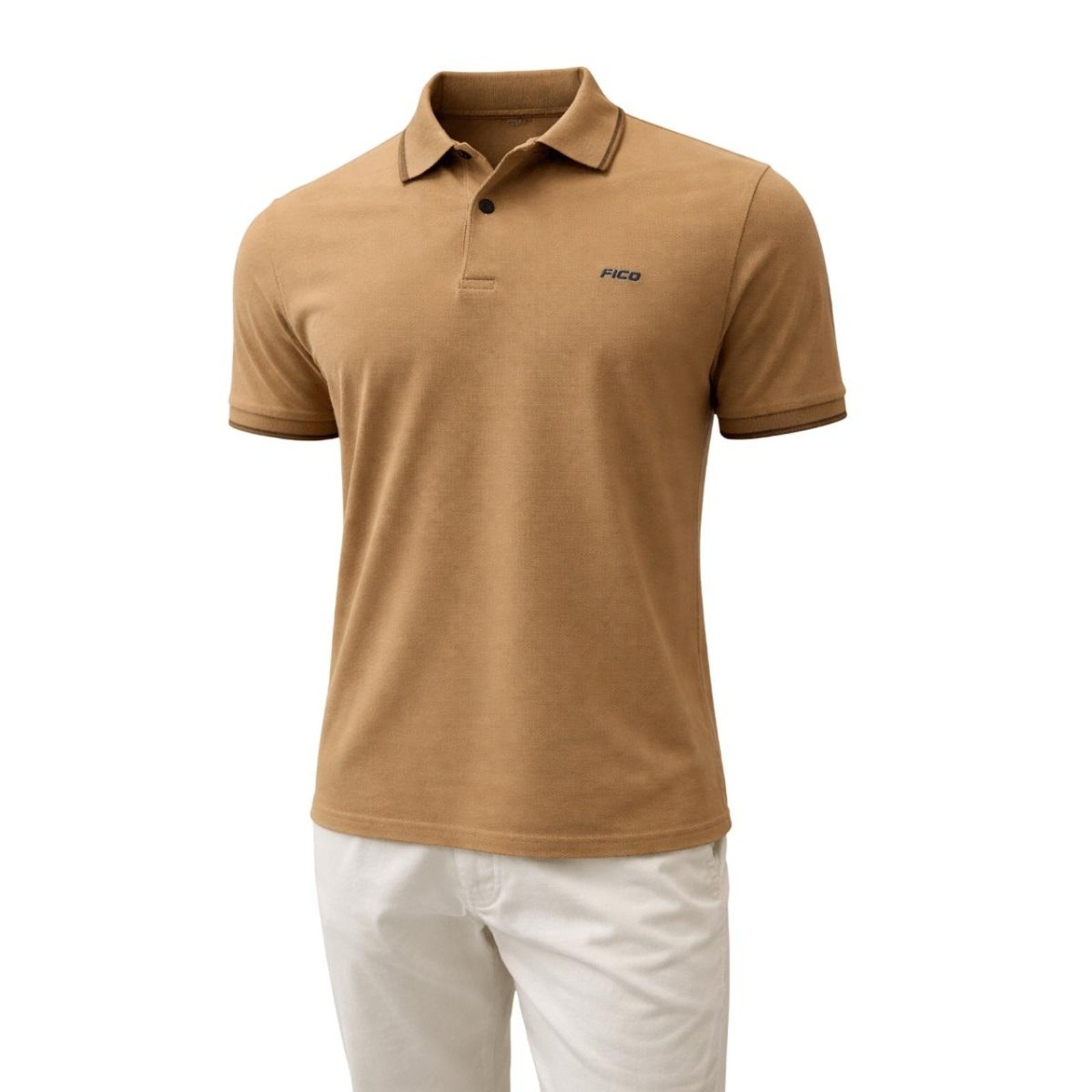 Camisa Polo Manga Curta Masculina Slim Fico B5041 Bege