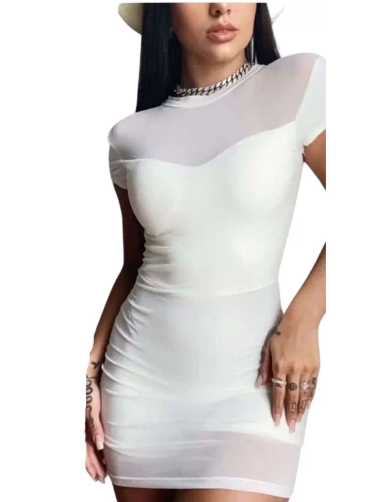 Macaquinho Summer Body Manga Tule Transparência Branco